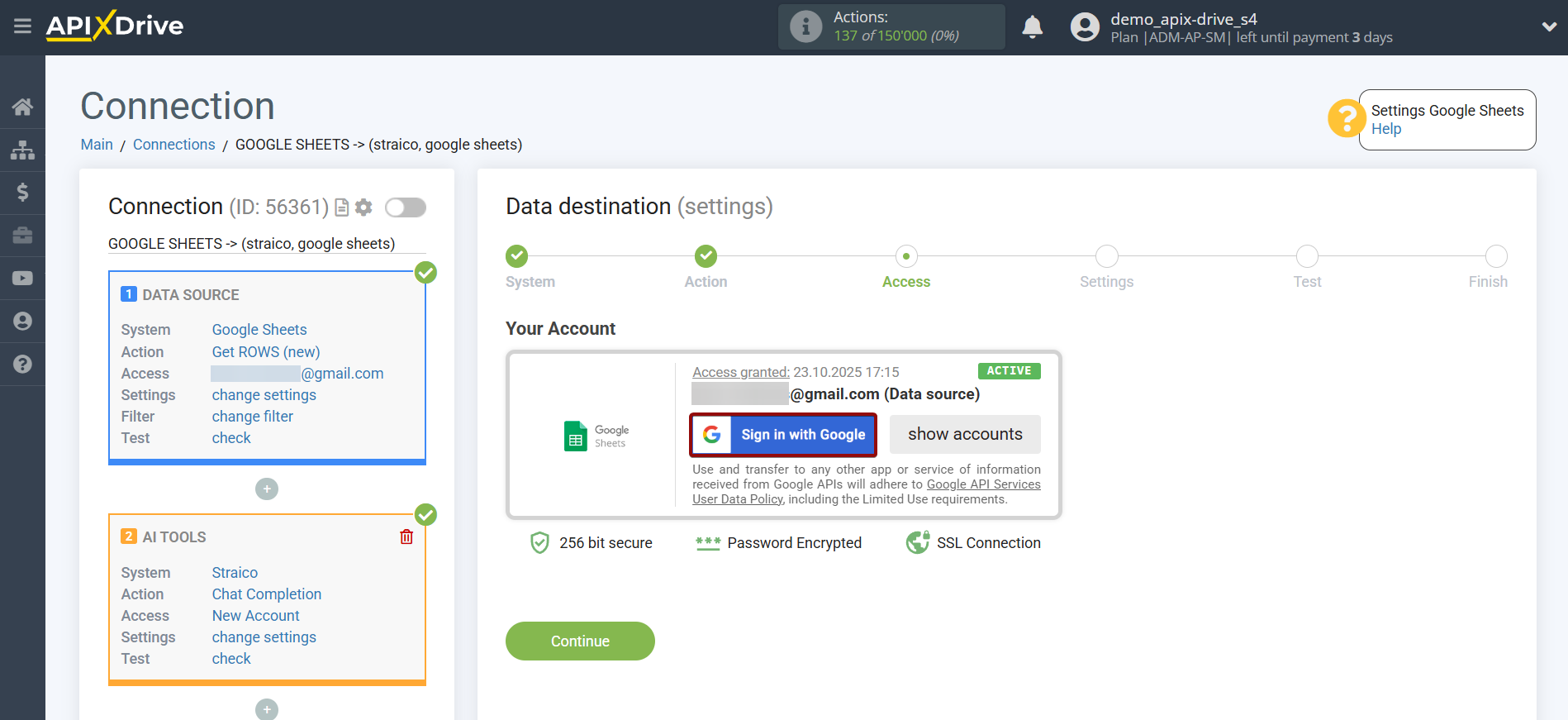 Setting up Straico in Google Sheets | Account selection Setting up Straico in Google Sheets | Account selection