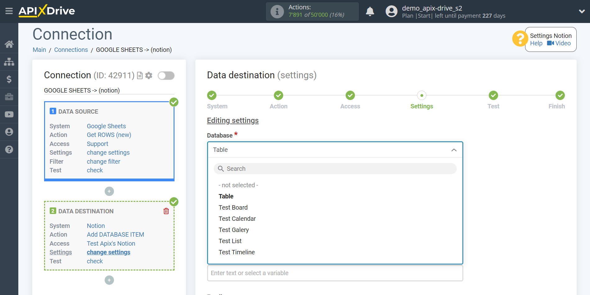 How to Connect Notion as Data Destination | Settings