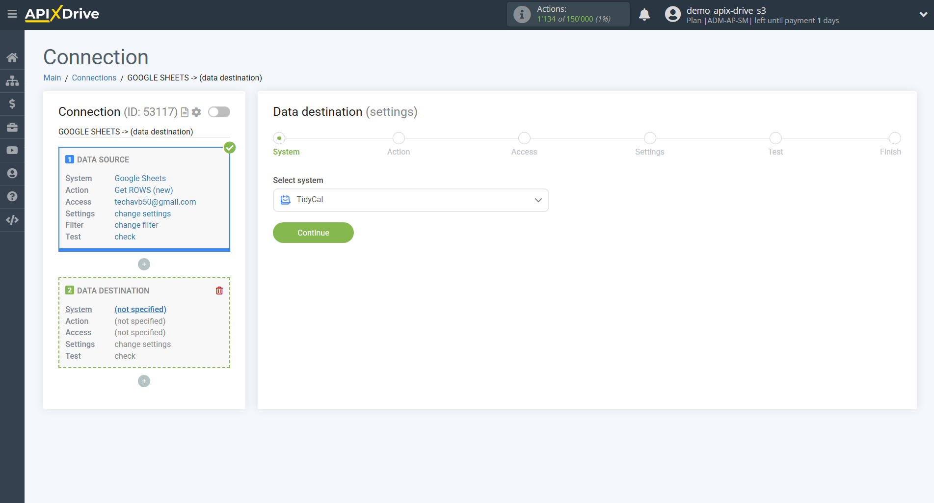How to Connect Tidycal as Data Destination | System selection