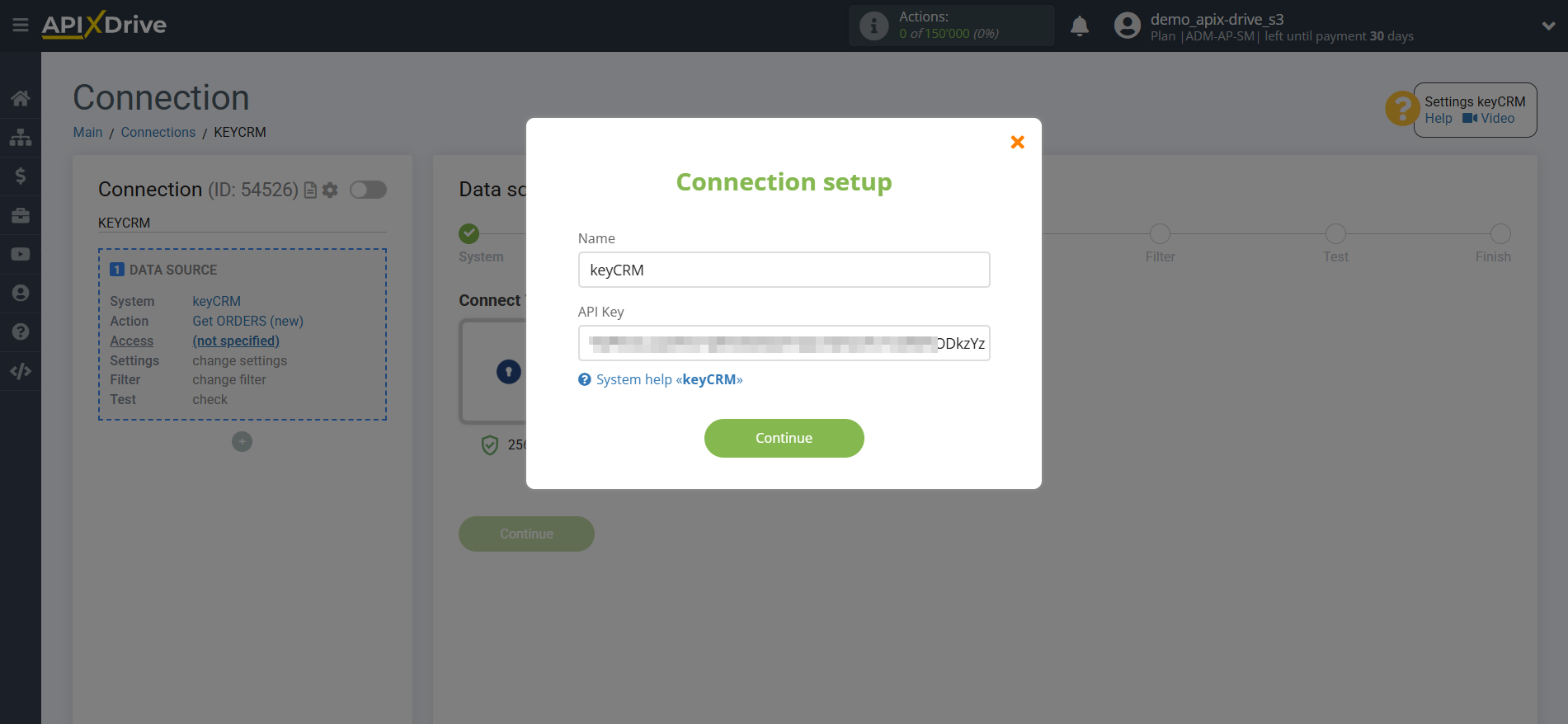 How to Connect KeyCRM as Data Source | Entering data for access and connection