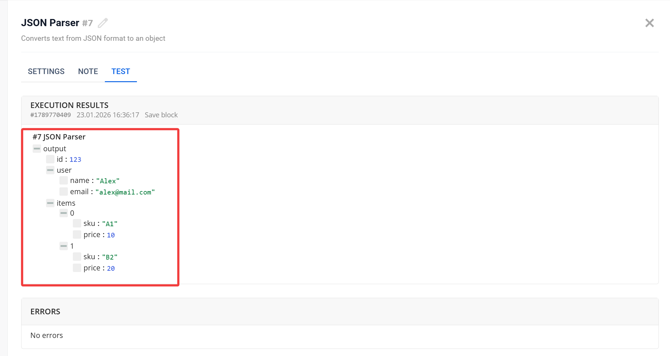 JSON Parser | Результат парсингу та доступні змінні