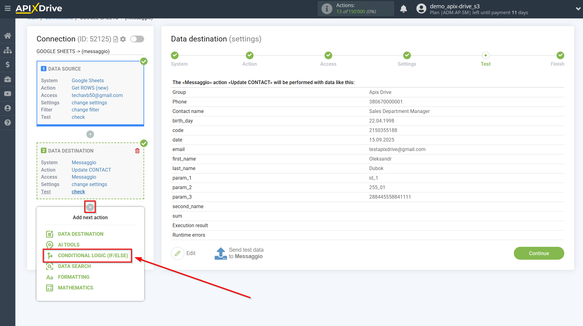 How to setup Messaggio Update Contact / Add Contact | Start setting up the Logic section