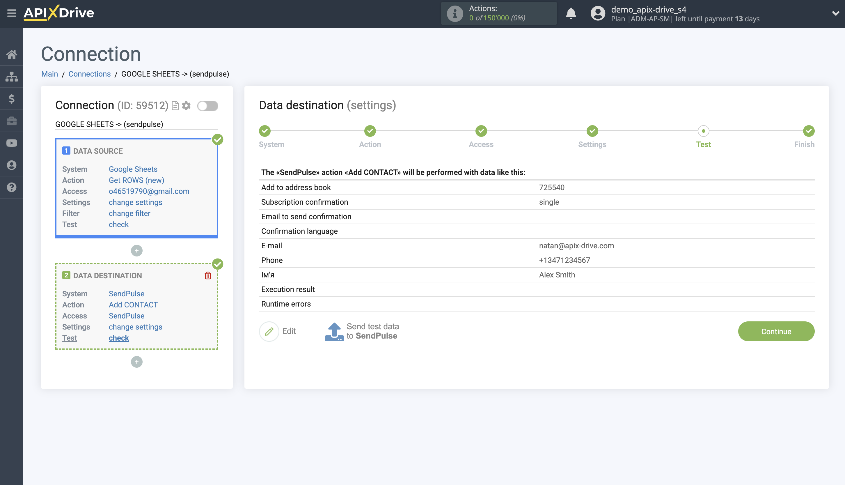 How to Connect SendPulse as Data Destination | Test data How to Connect SendPulse as Data Destination | Test data