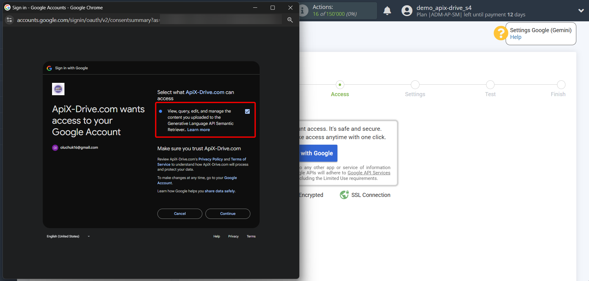 Setting up Gemini in Google Sheets | Account conection