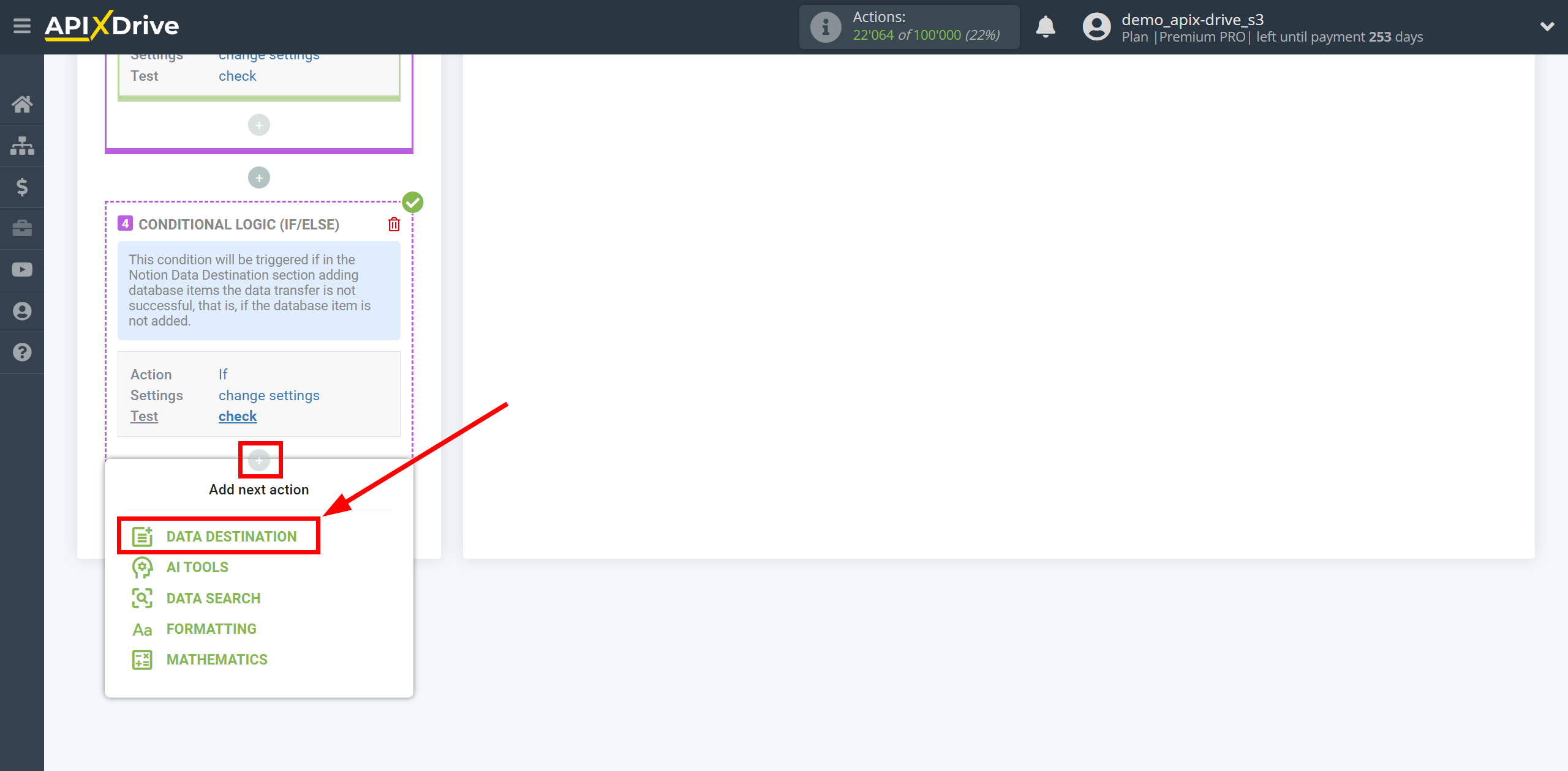 How to setup Notion Update Database Item / Add Database Item | Start setting up Slack Data Destination inside the Logic section