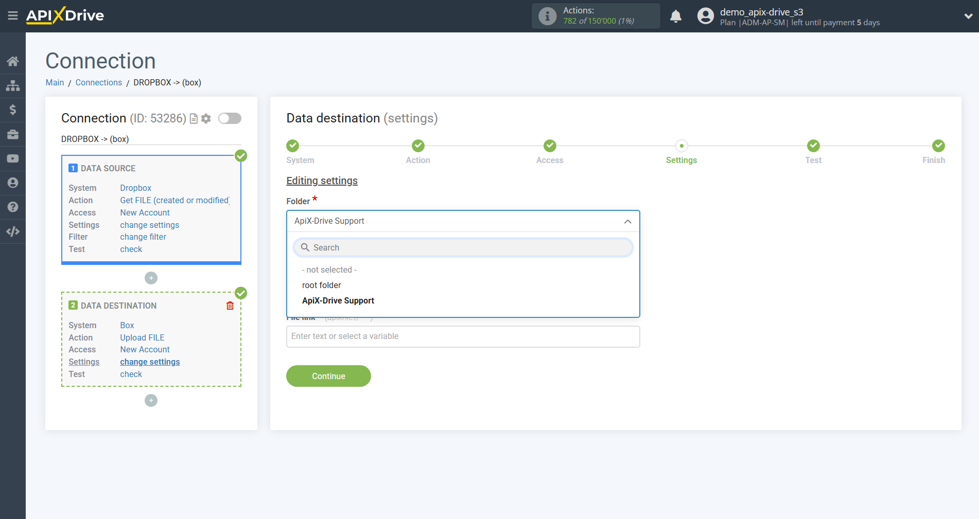 How to Connect Box as Data Destination | Field settings