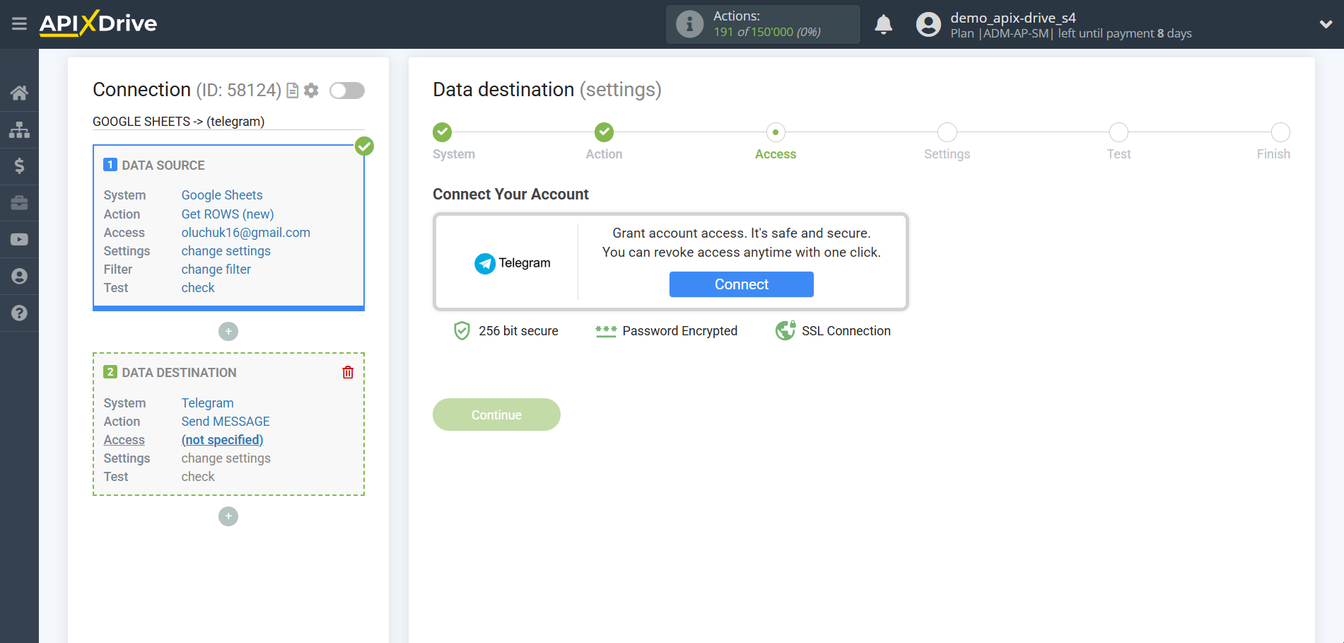 How to Connect Telegram as Data Destination | Account connection