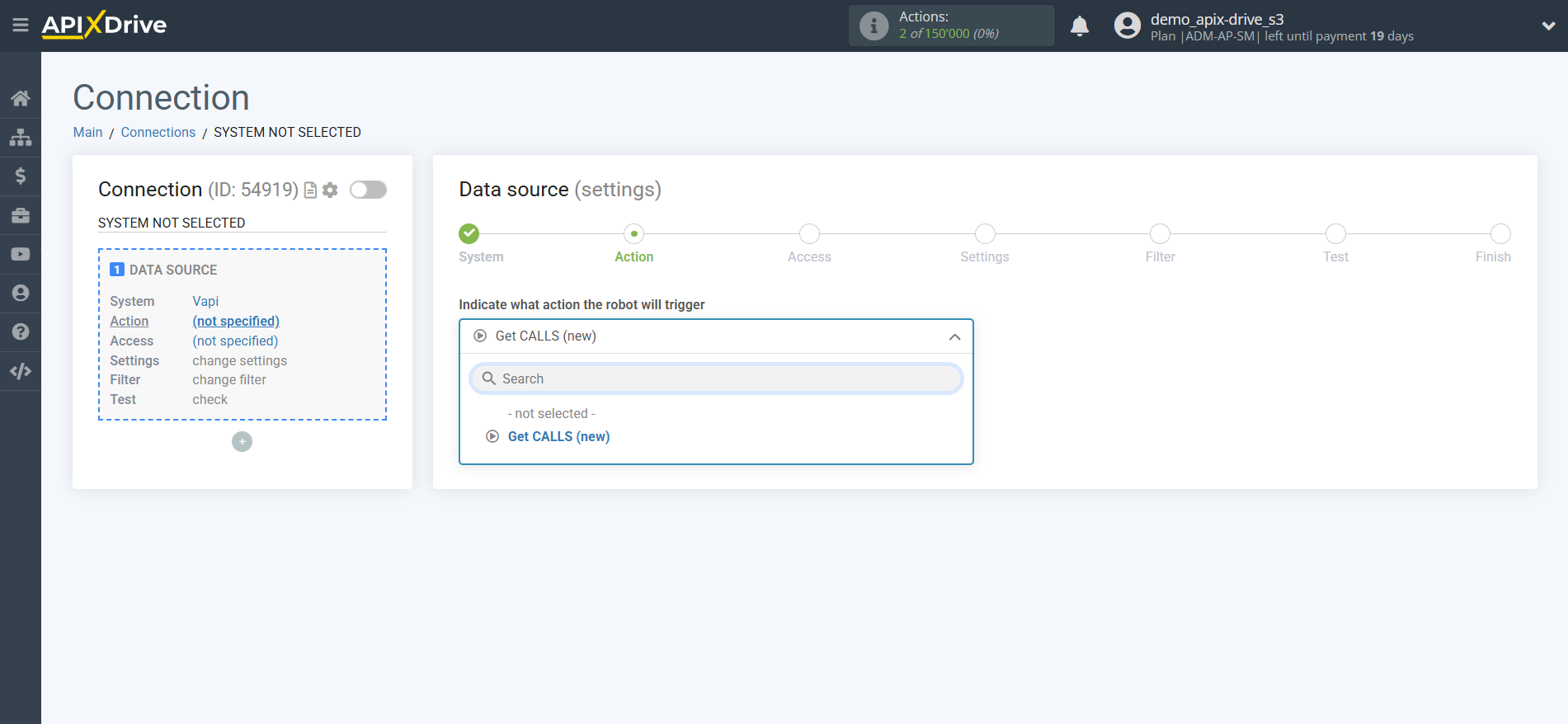 How to Connect Vapi as Data Source | Action selection