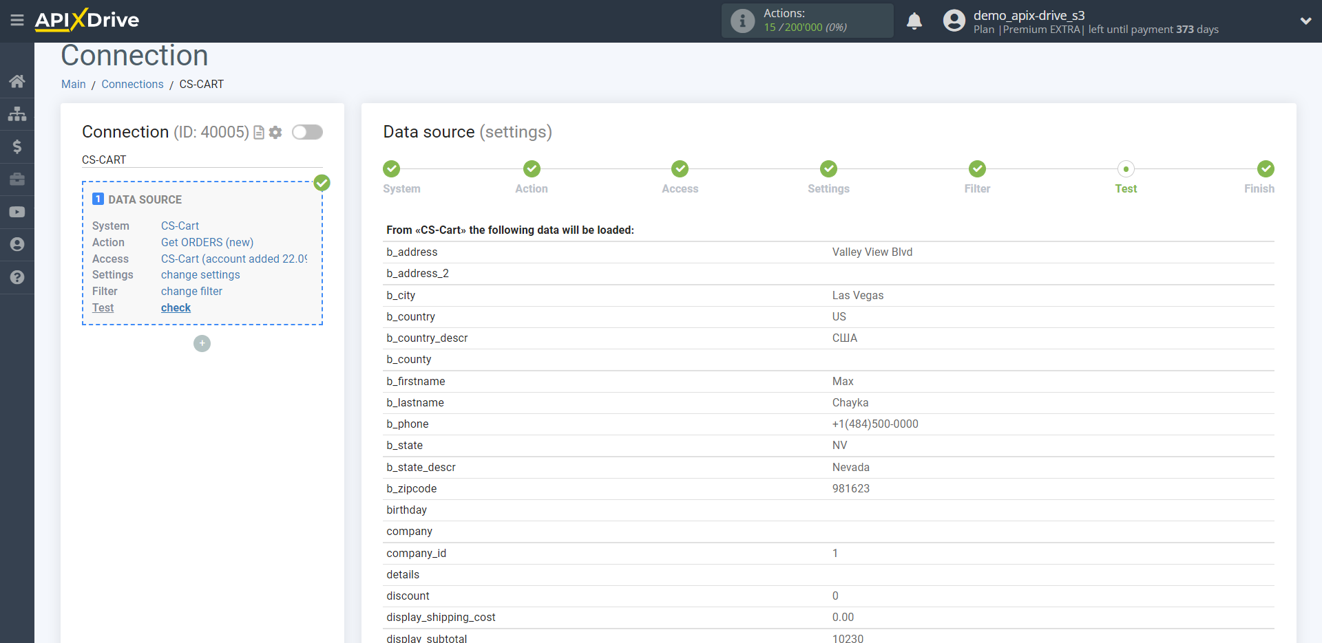 How to Connect CS-Cart as Data Source | Test data