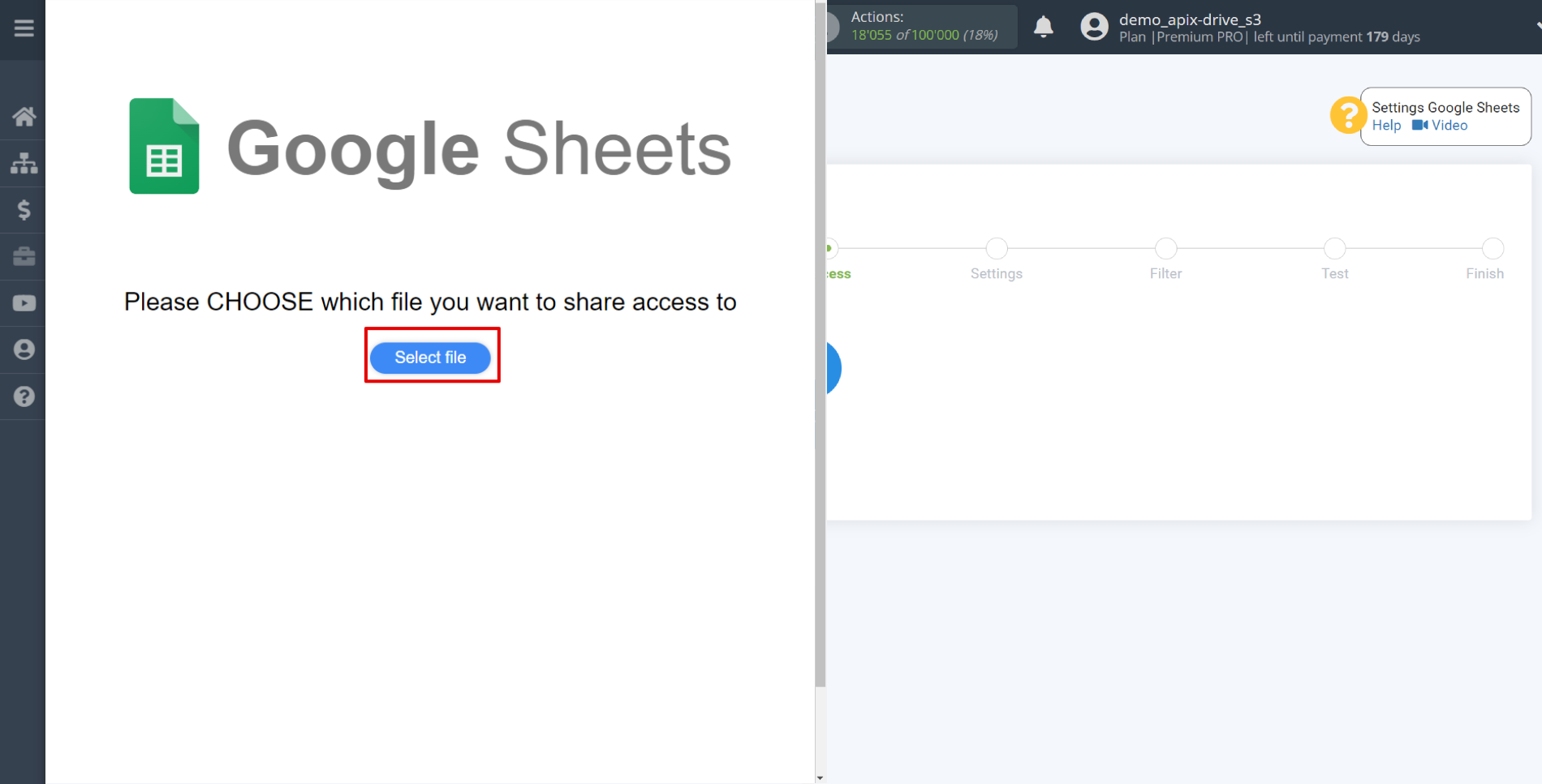 Setting Smartsheet Rows Search in Google Sheets | Select a Google account to connect