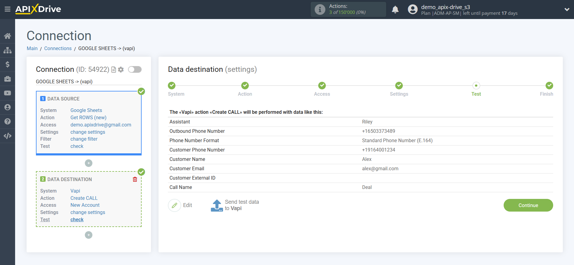 How to Connect Vapi as Data Destination | Test data