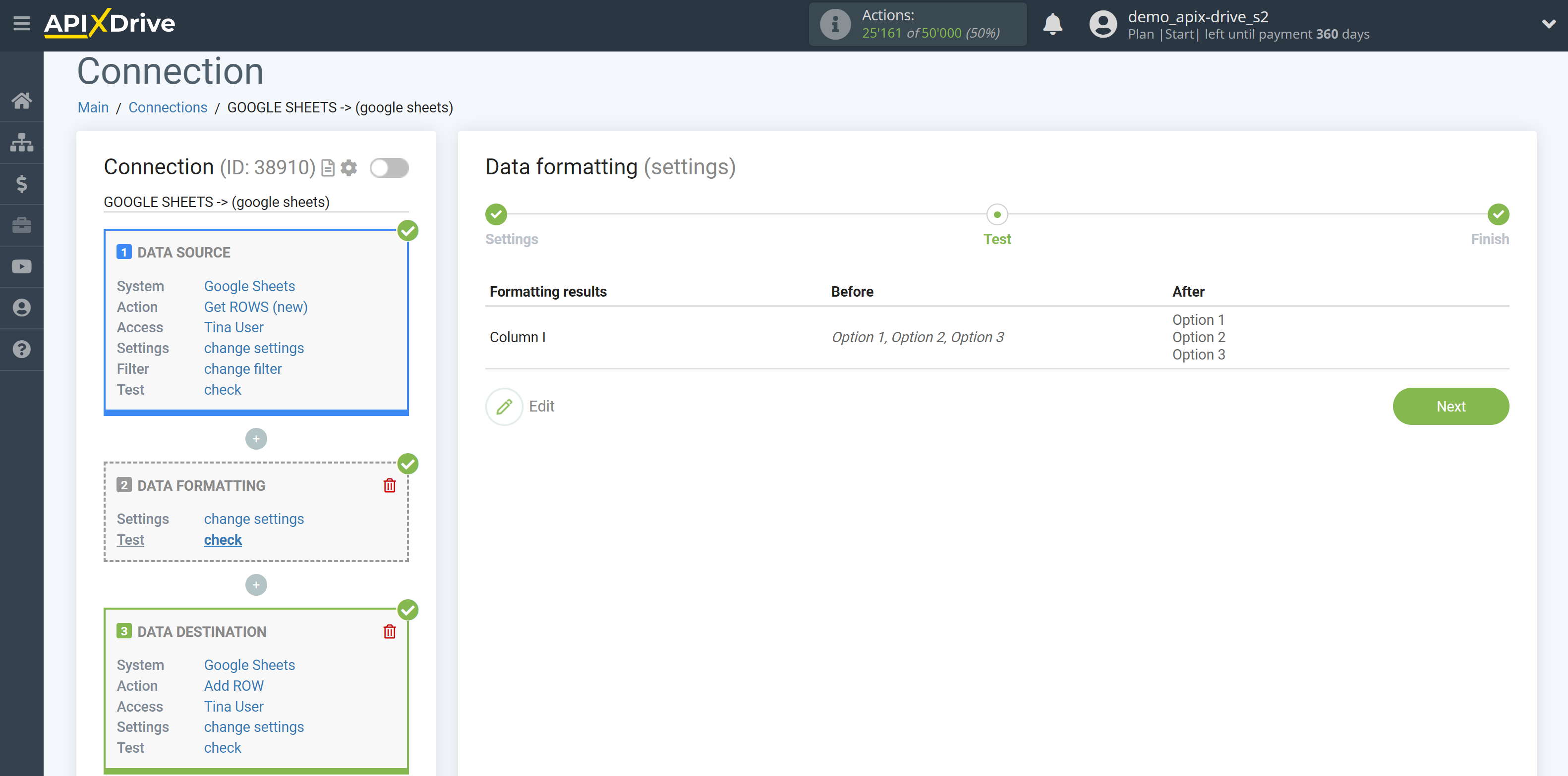 How to setup Data Formatting | Selecting the function Convert to list