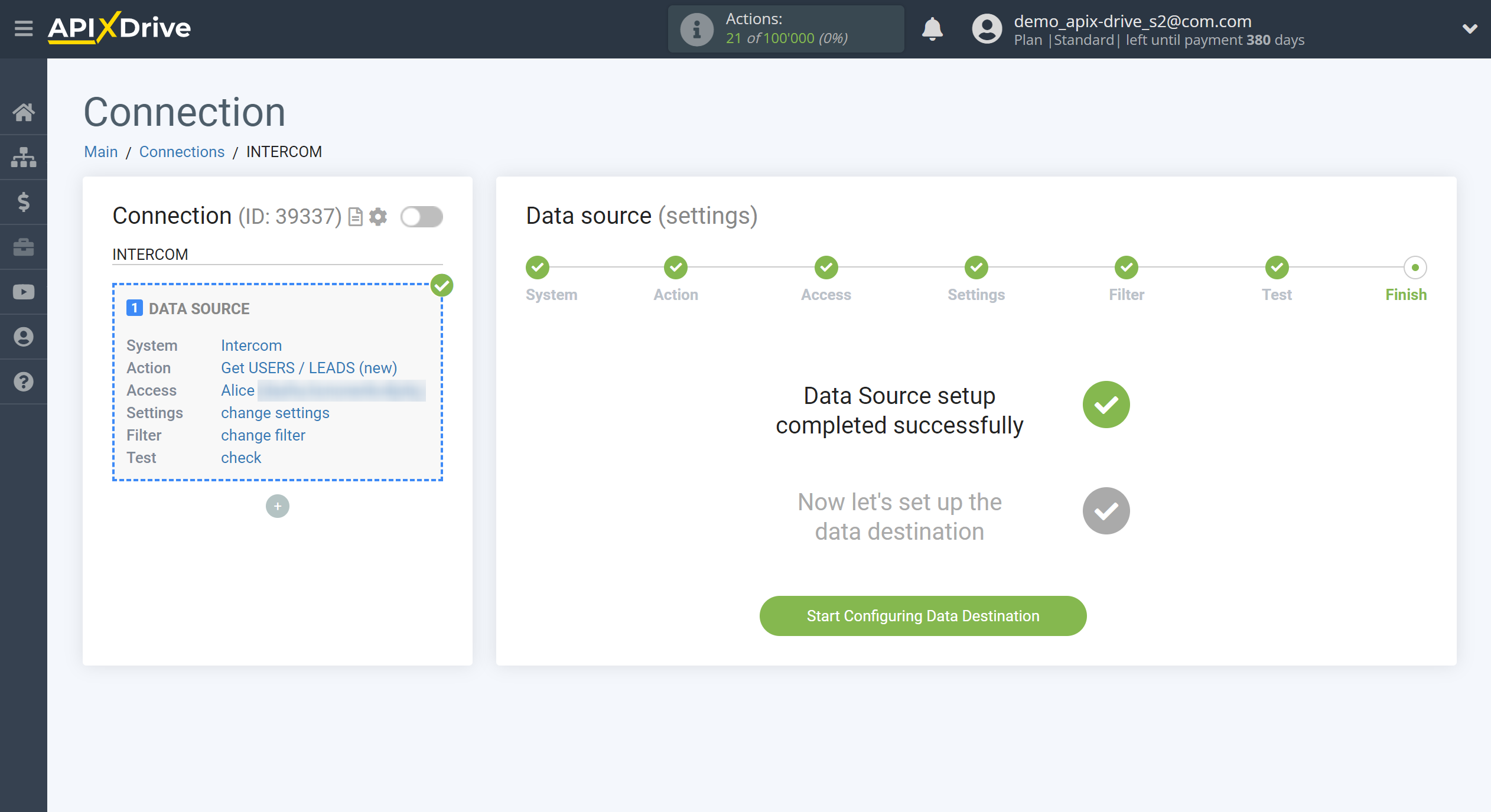 How to Connect Intercom as Data Source | Go to the Data Destination setup