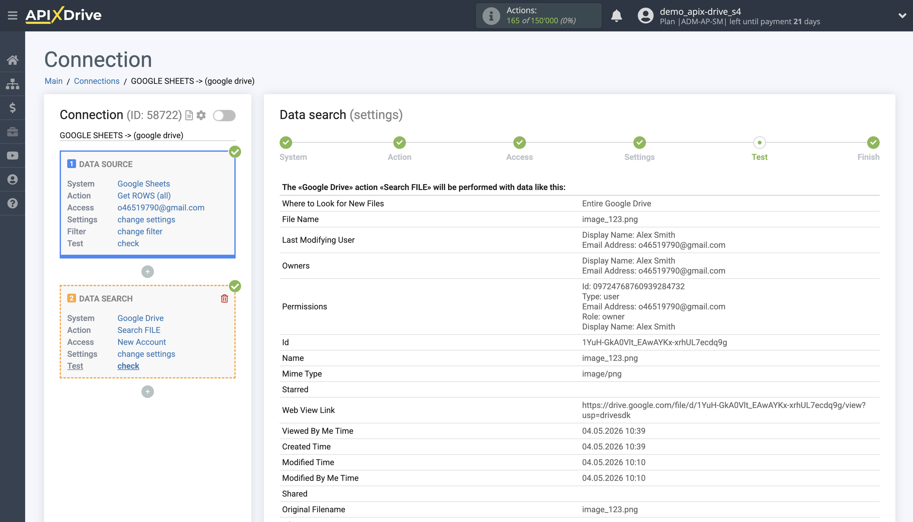 Setting up Google Drive file Search in Google Sheets | Test data