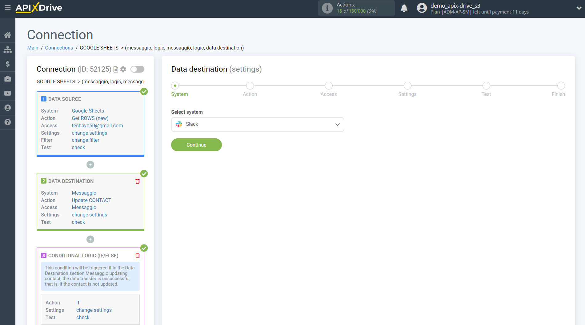 How to setup Messaggio Update Contact / Add Contact | Selecting a Data Destination system