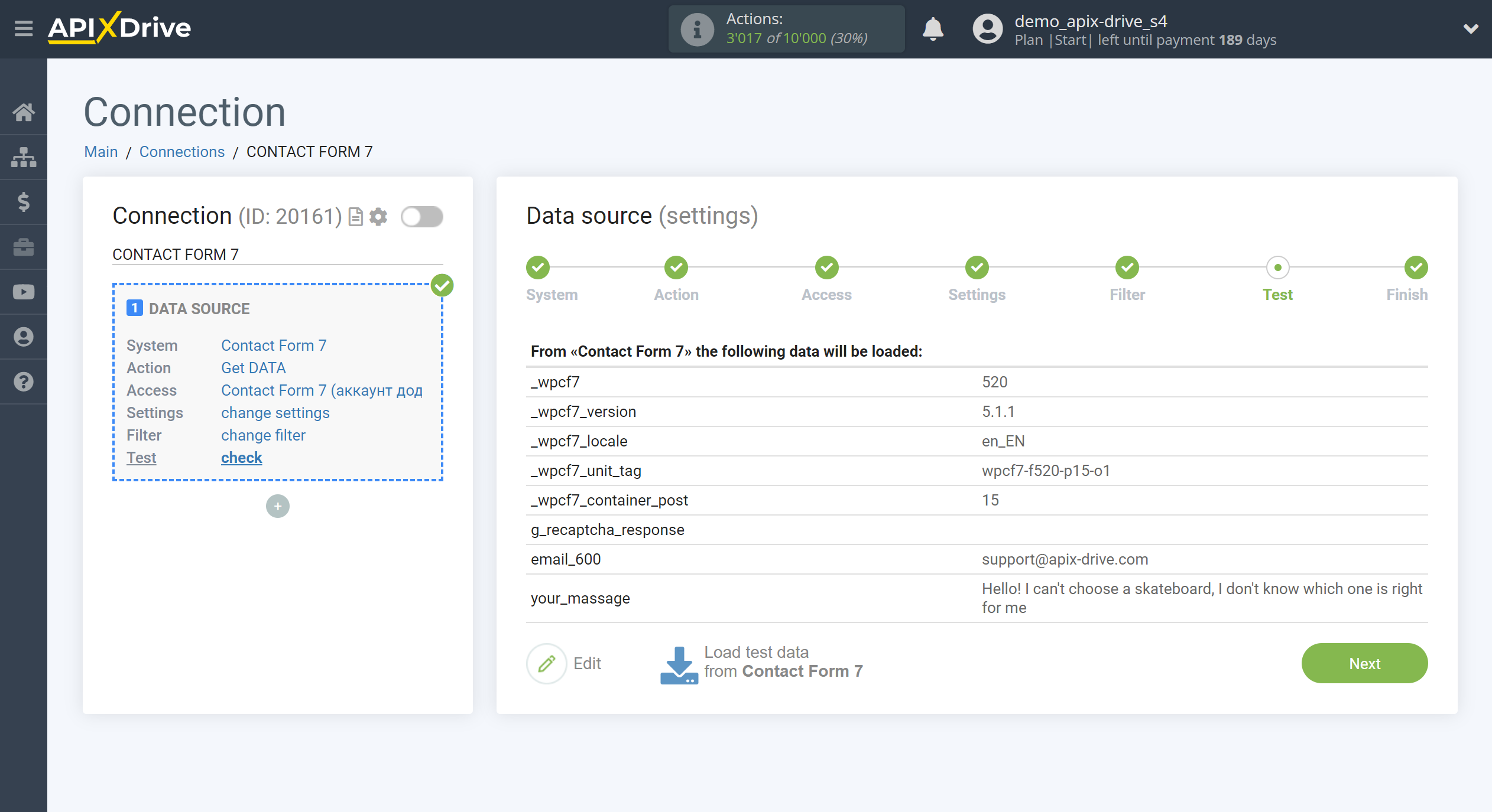 How to Connect Contact Form 7 as Data Source | Test data