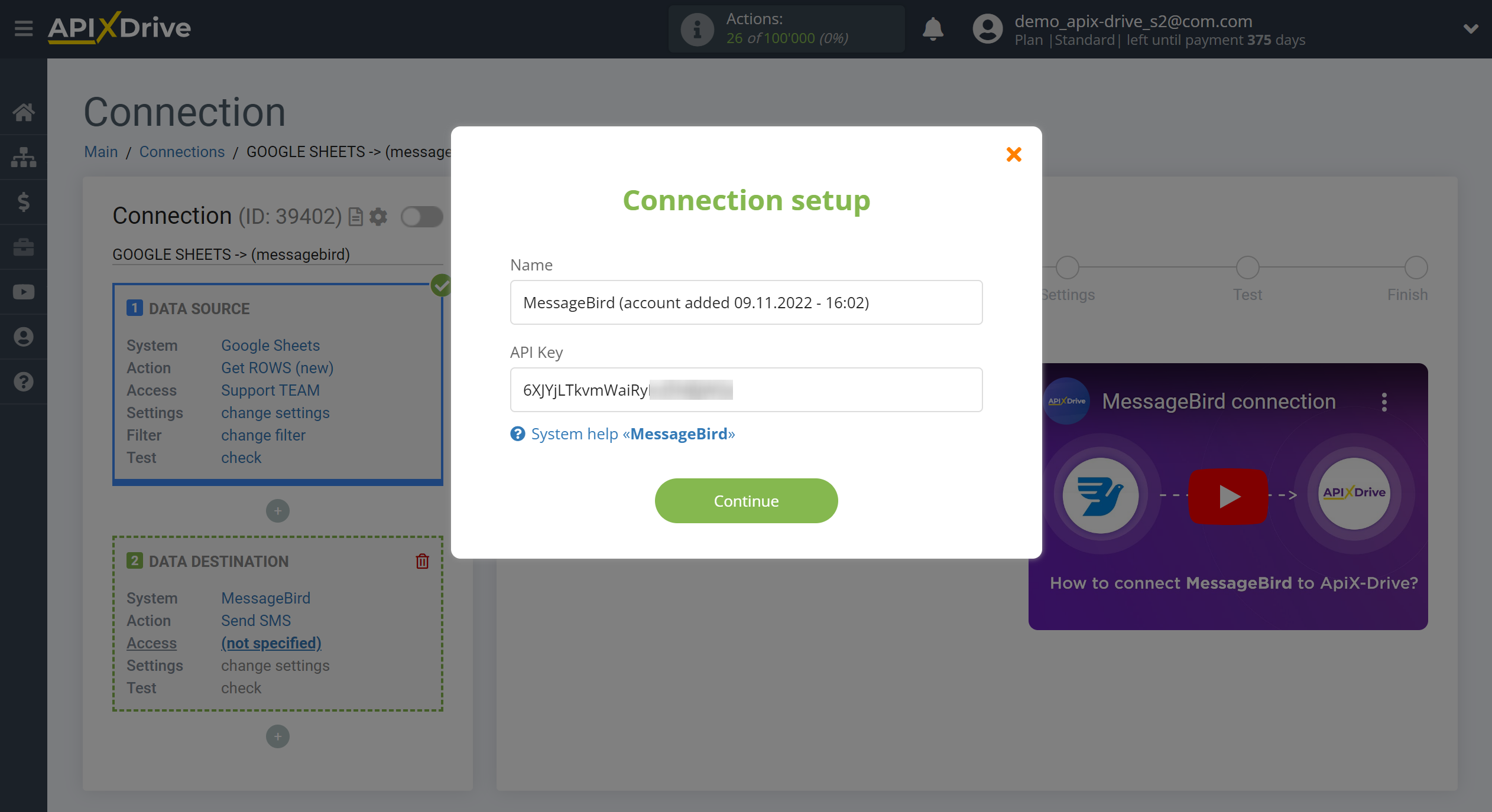 How to Connect MessageBird as Data Destination | Account connection