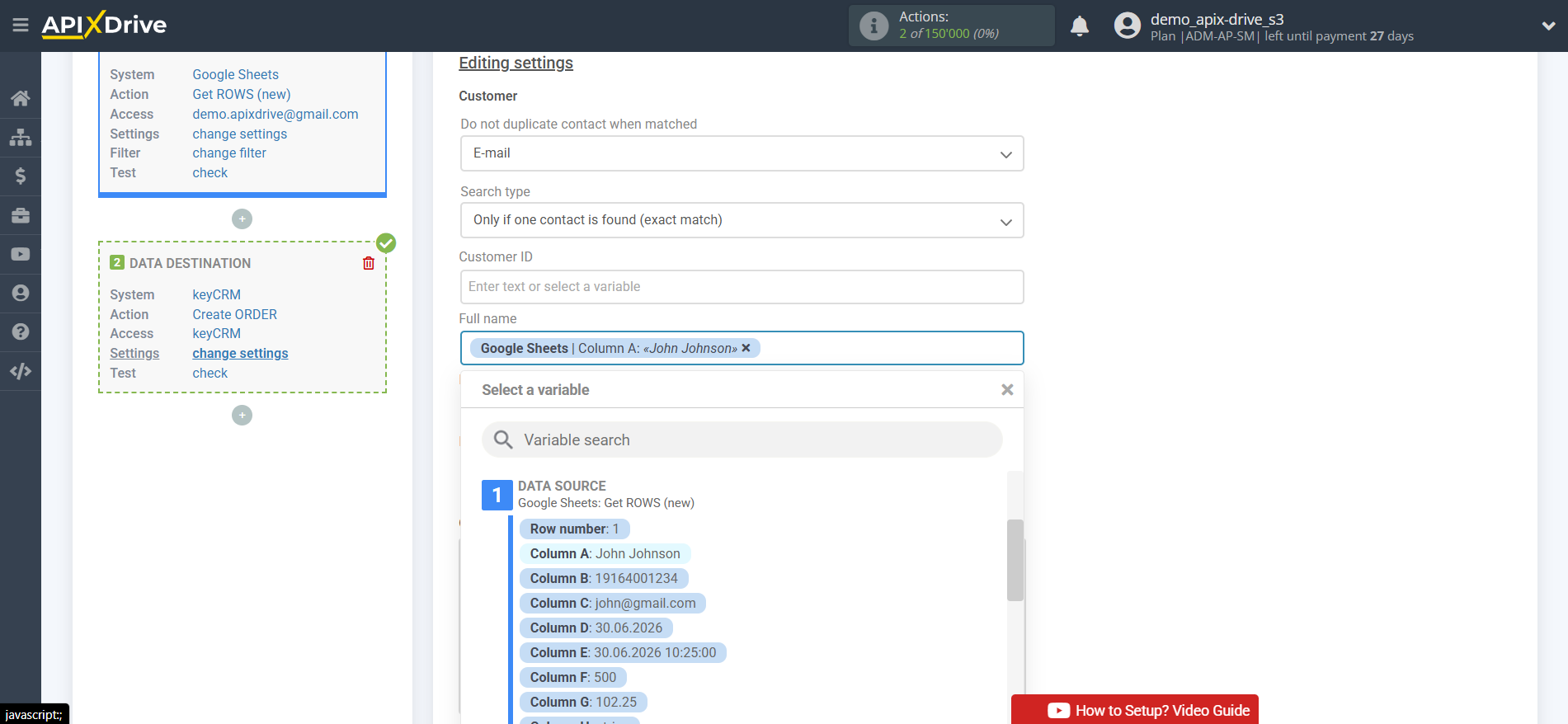 How to Connect KeyCRM as Data Destination | Assigning Fields