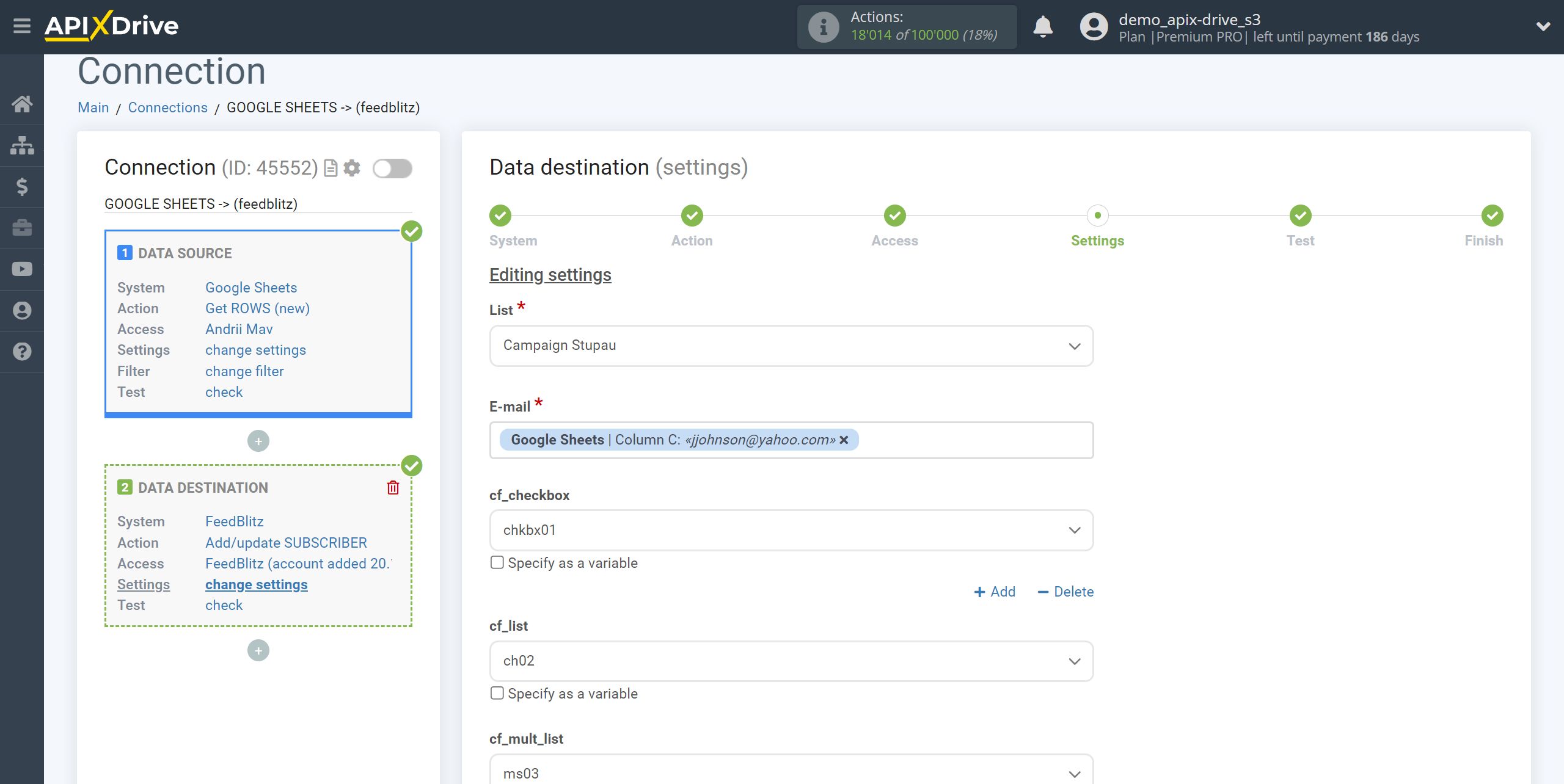 How to Connect FeedBlitz as Data Destination | Assigning Fields