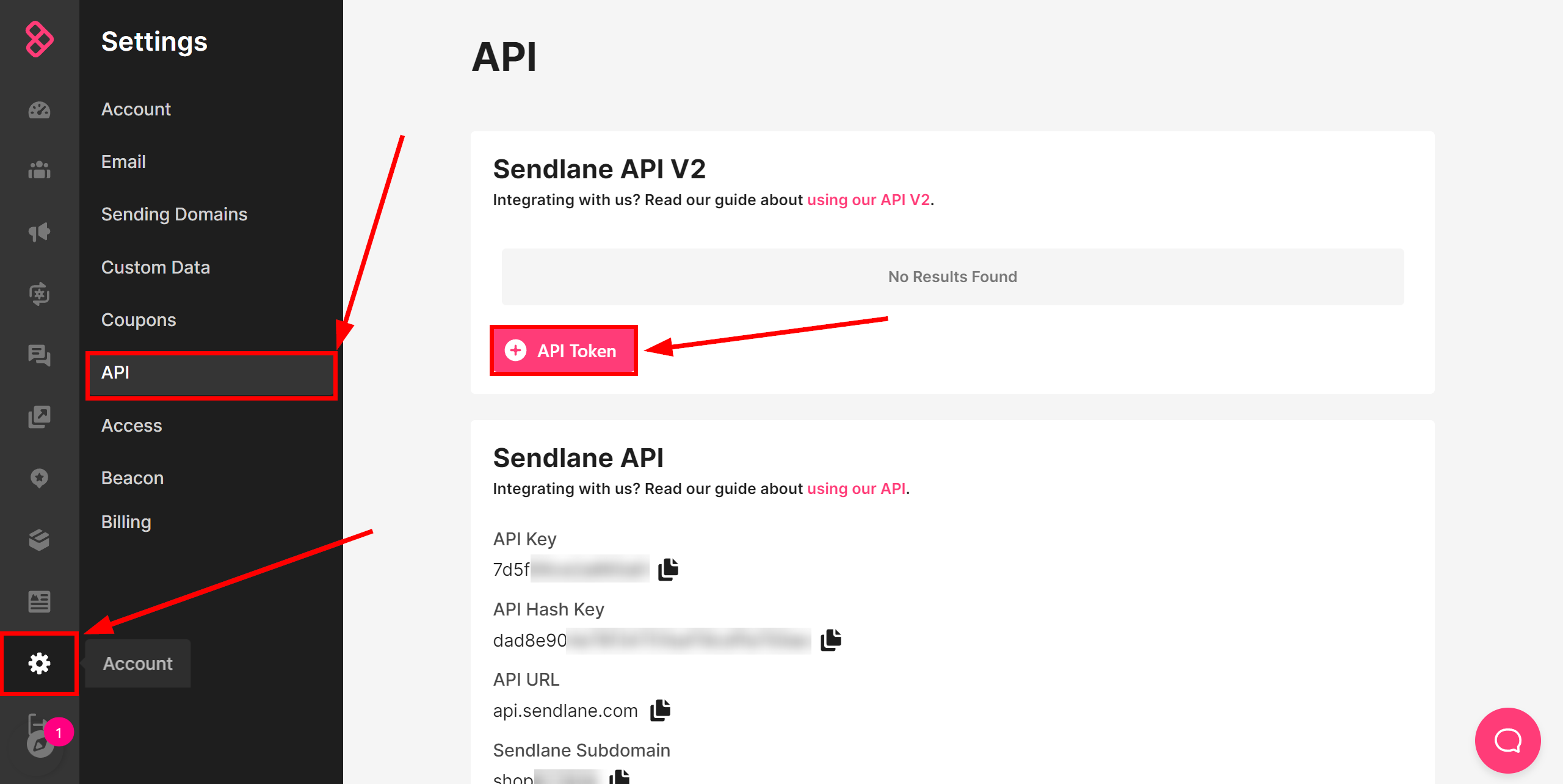 Setting up Sendlane Contact Search in Google Sheets | Go to settings