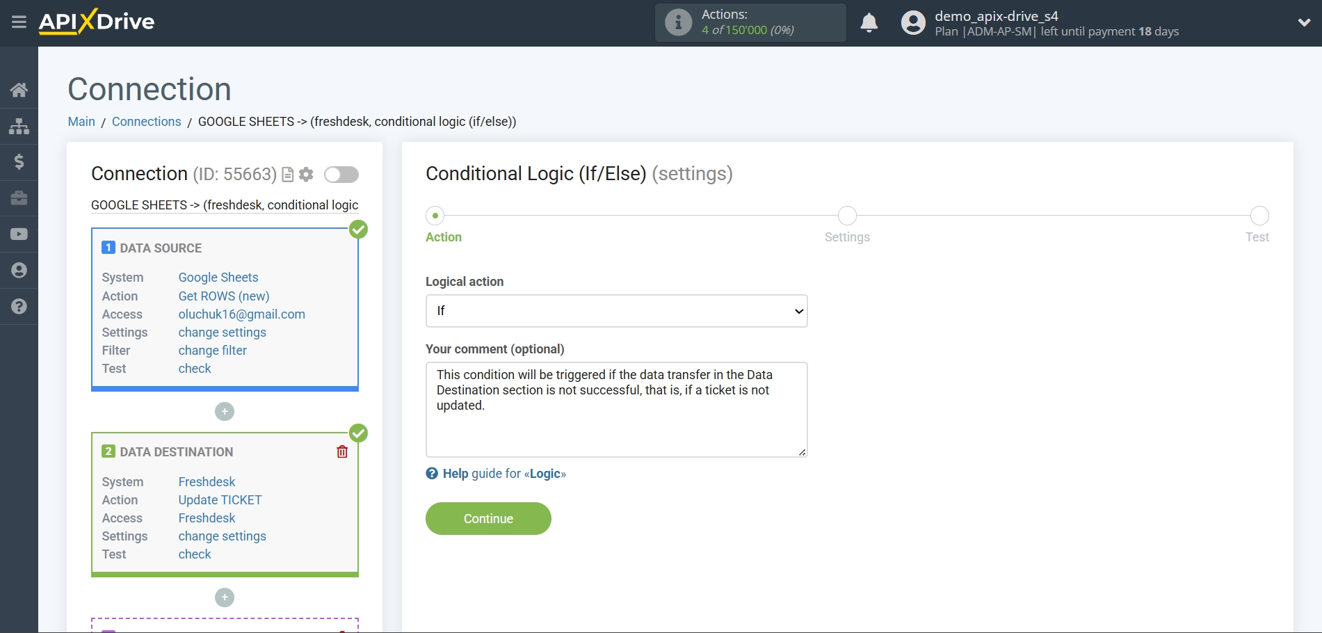 How to setup Freshdesk Update Ticket / Create Ticket | Action selection