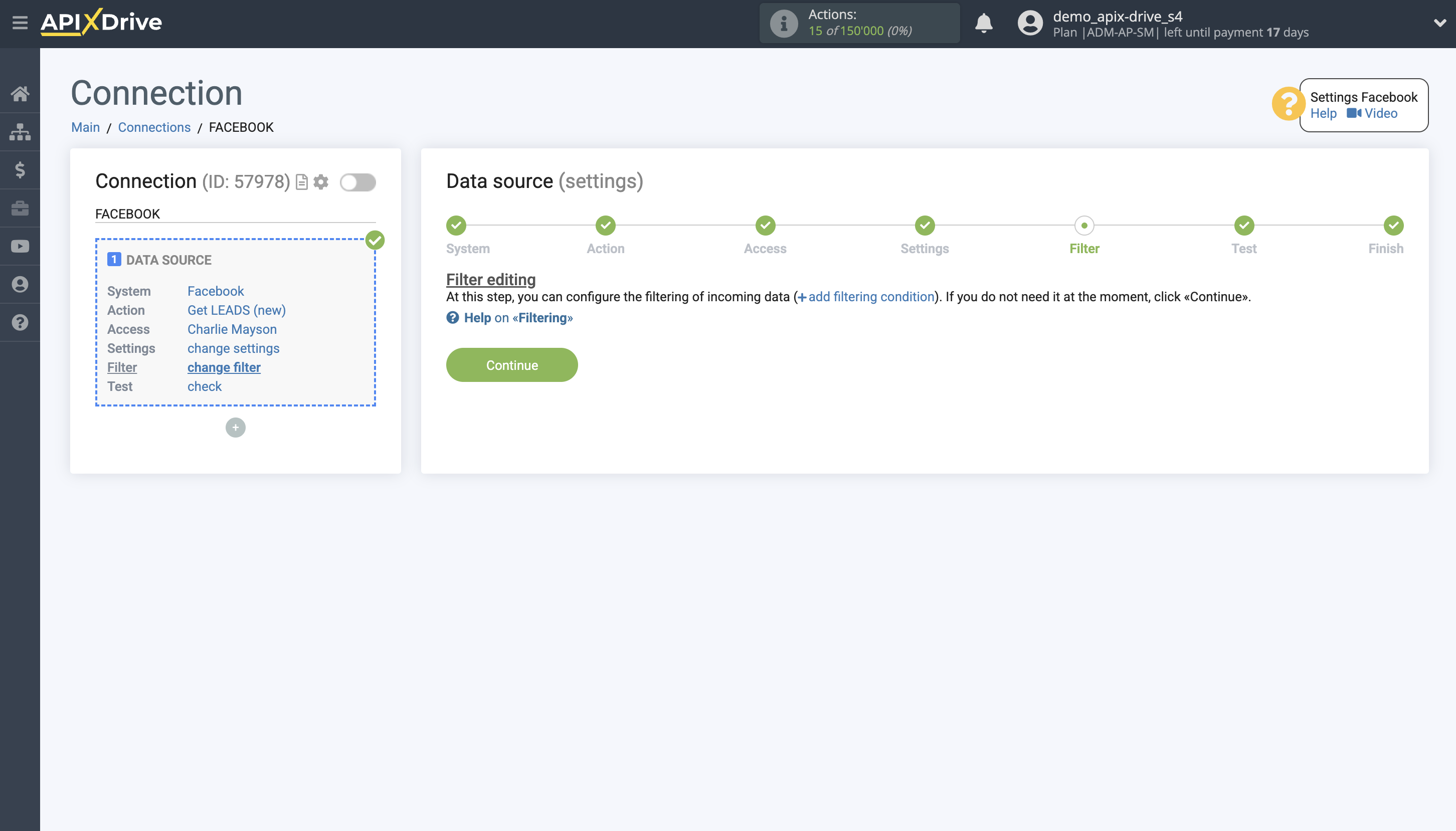 How to Connect Facebook as Data Source | Data filter