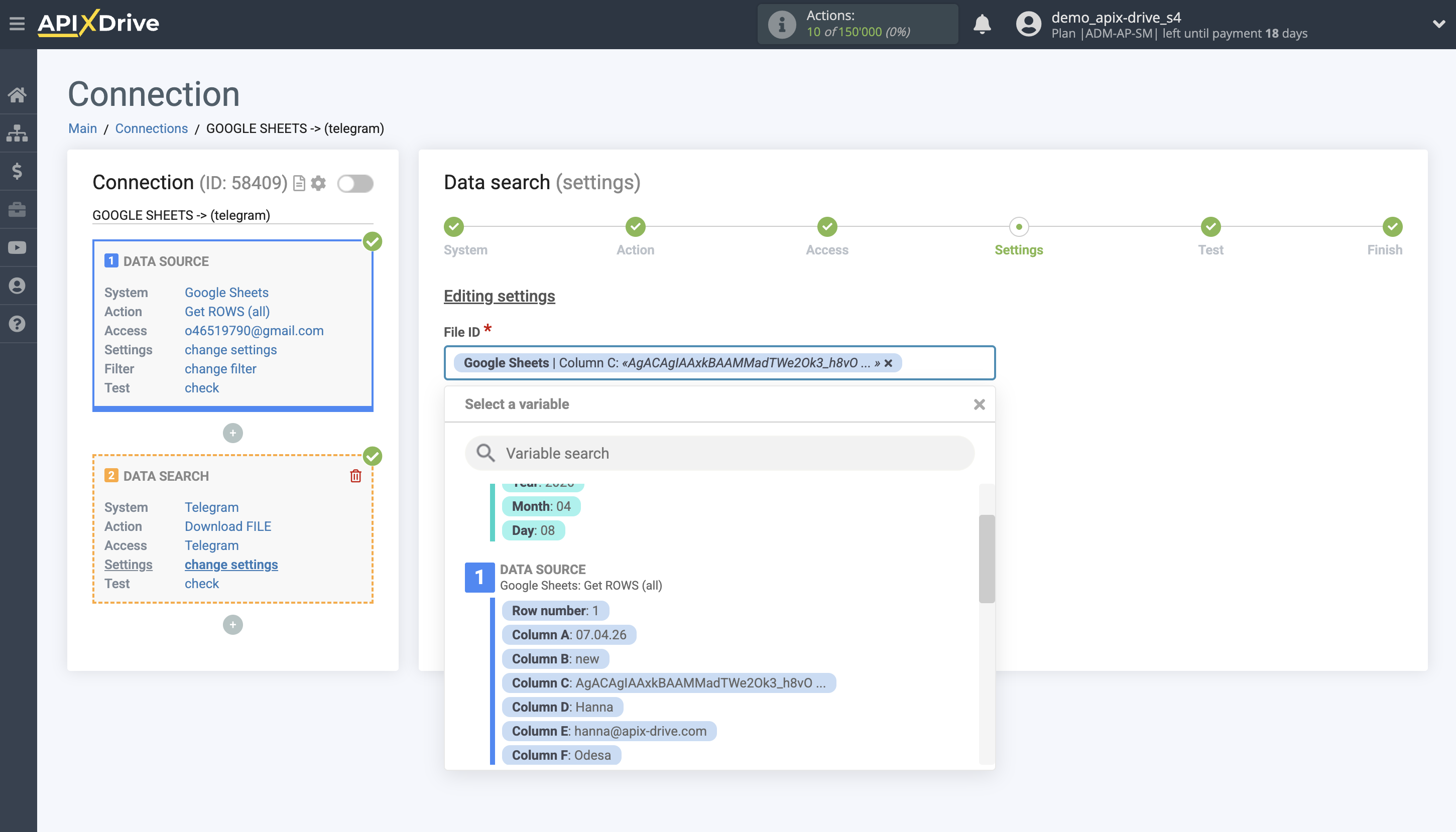 Telegram File Upload Settings to Dropbox | Assigning fields