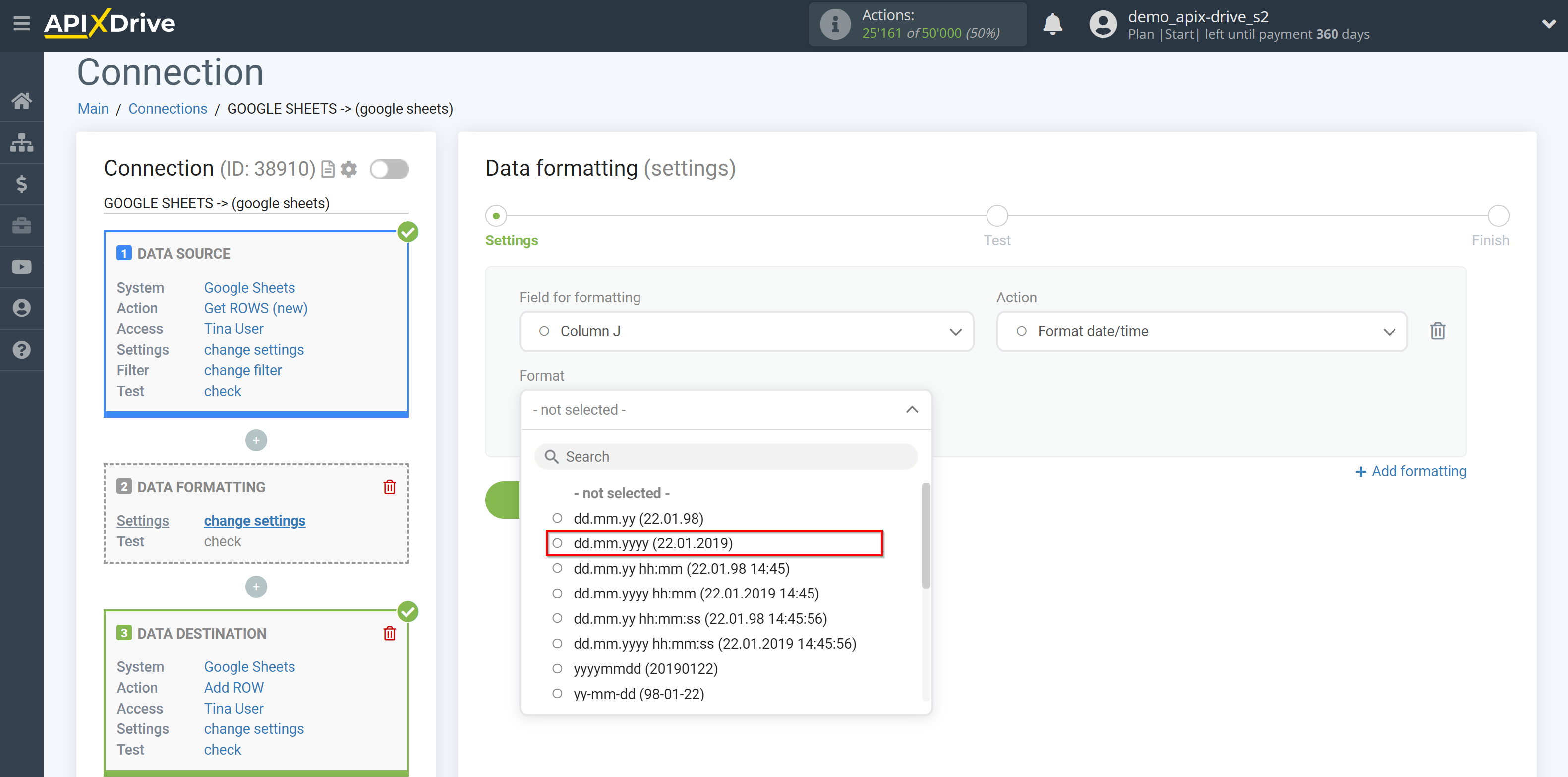 How to setup Data Formatting | Selecting the function&nbsp;Format date/time