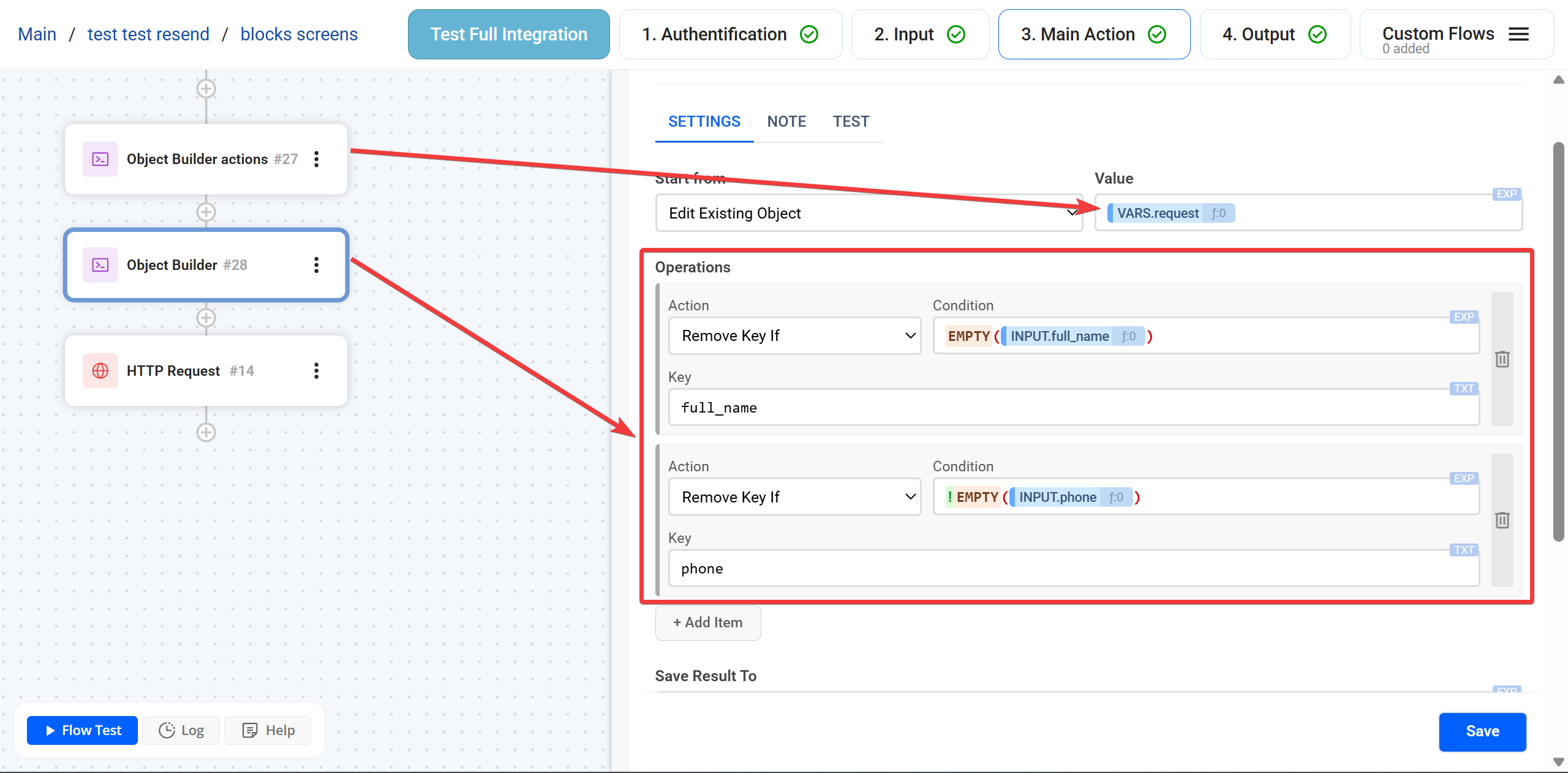 Object Builder |&nbsp;Налаштування дії
