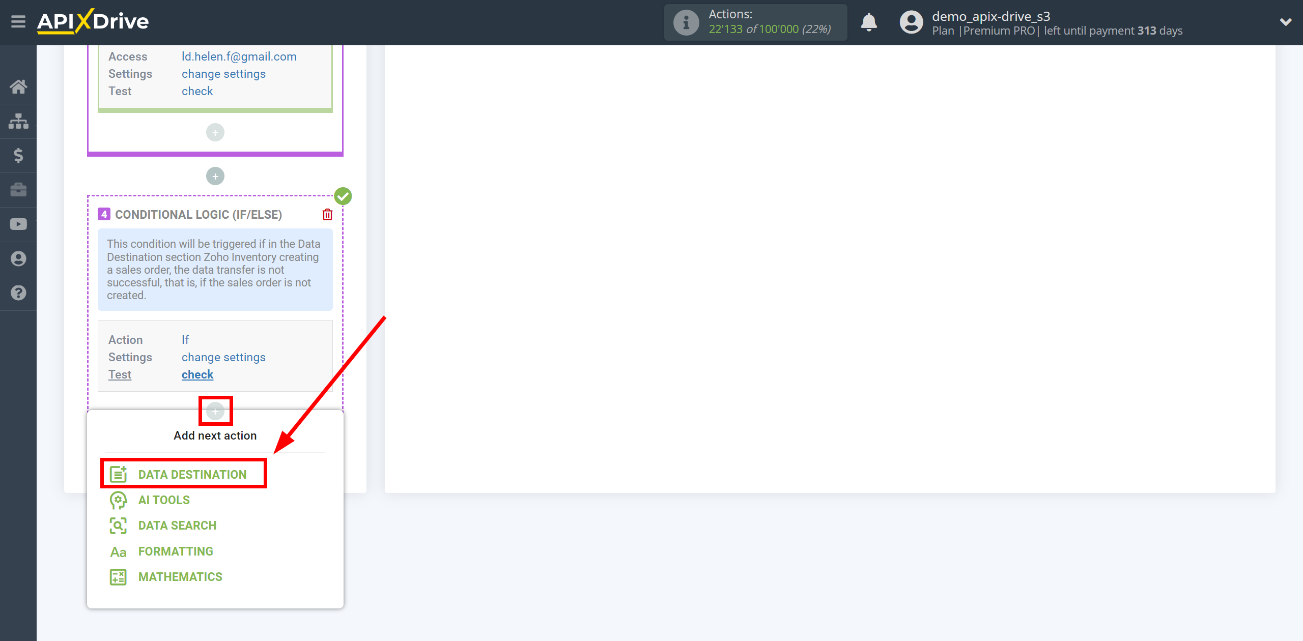 How to setup Zoho Inventory Change sales Order / Create sales Order | Start setting up Slack Data Destination inside the Logic section