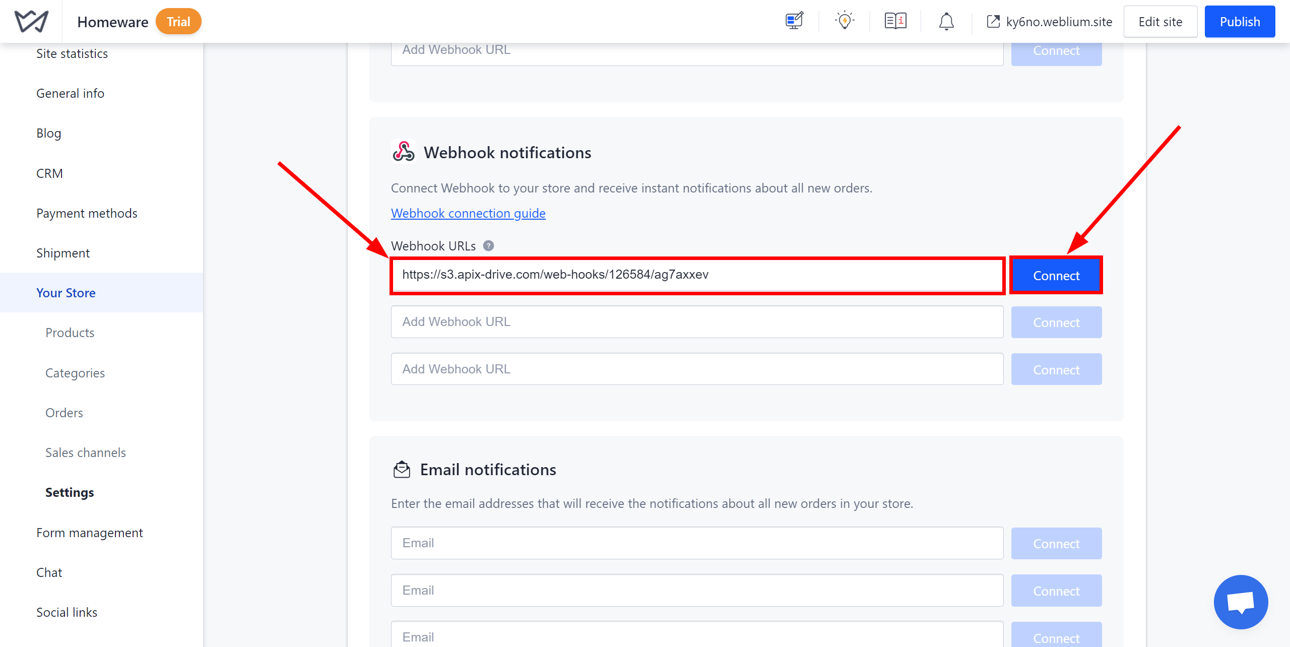 How to Connect Weblium as Data Source | Webhook setting