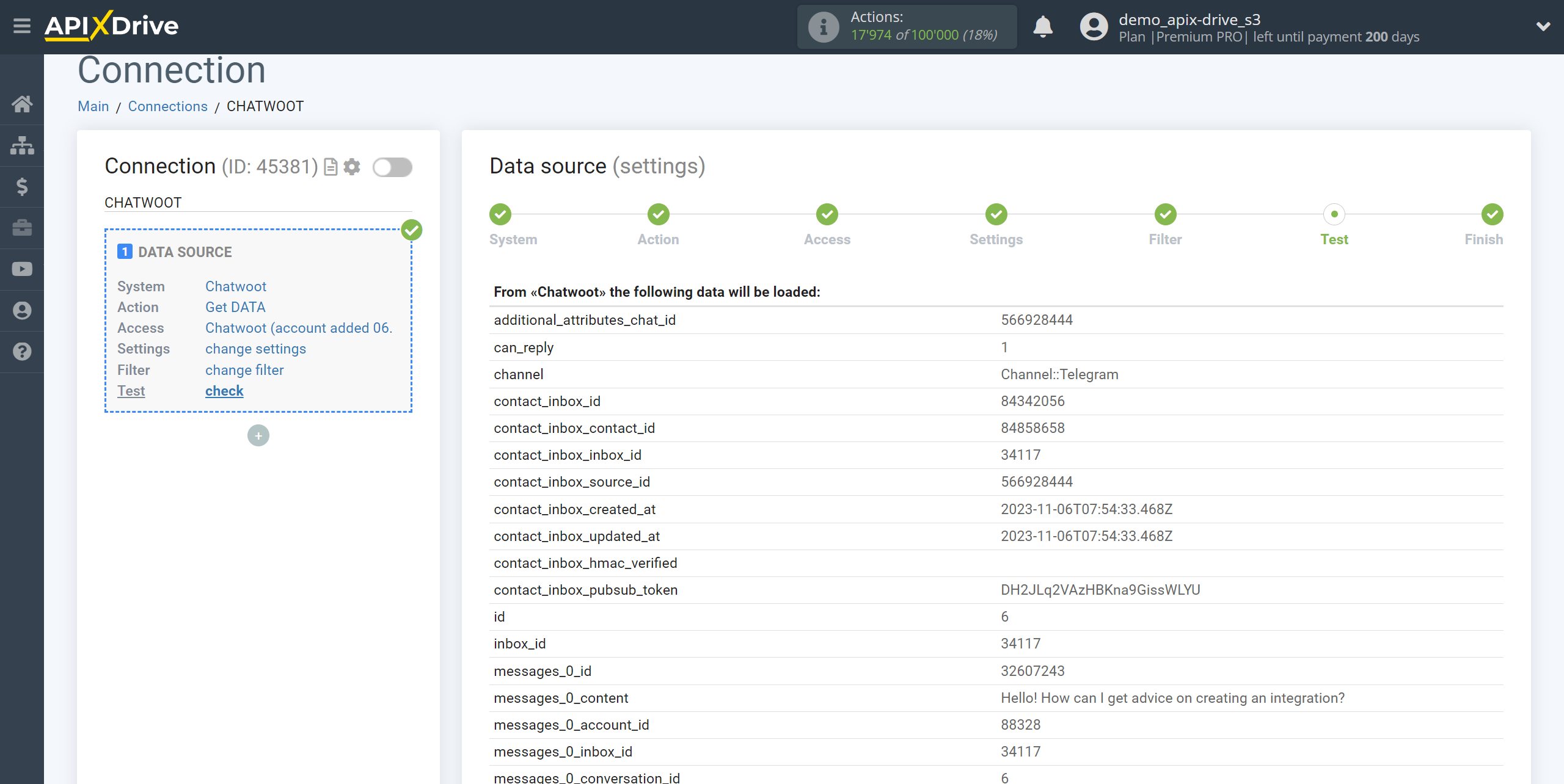 How to Connect Chatwoot as Data Source | Test data