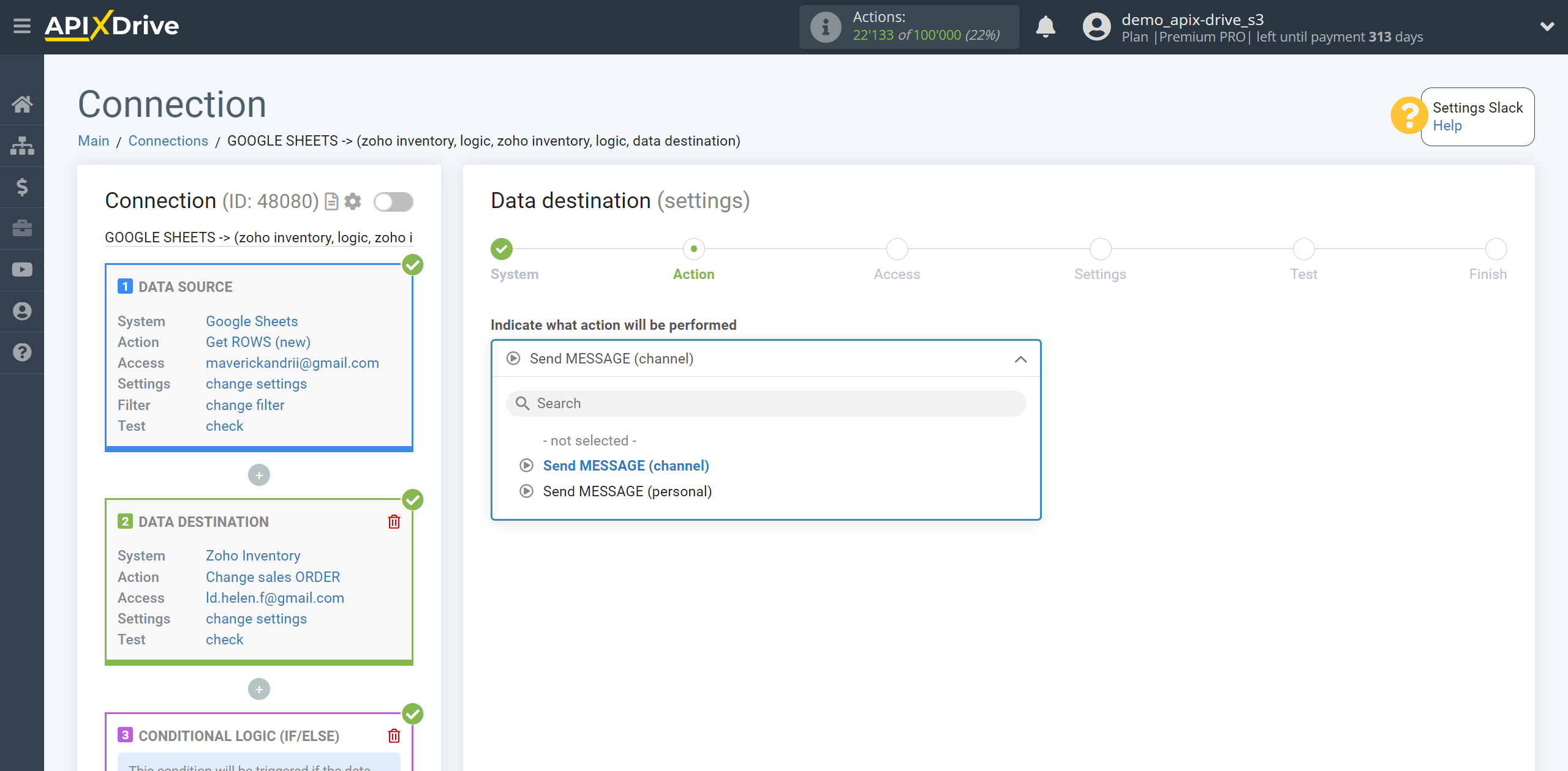 How to setup Zoho Inventory Change sales Order / Create sales Order | Action selection in the Data Destination