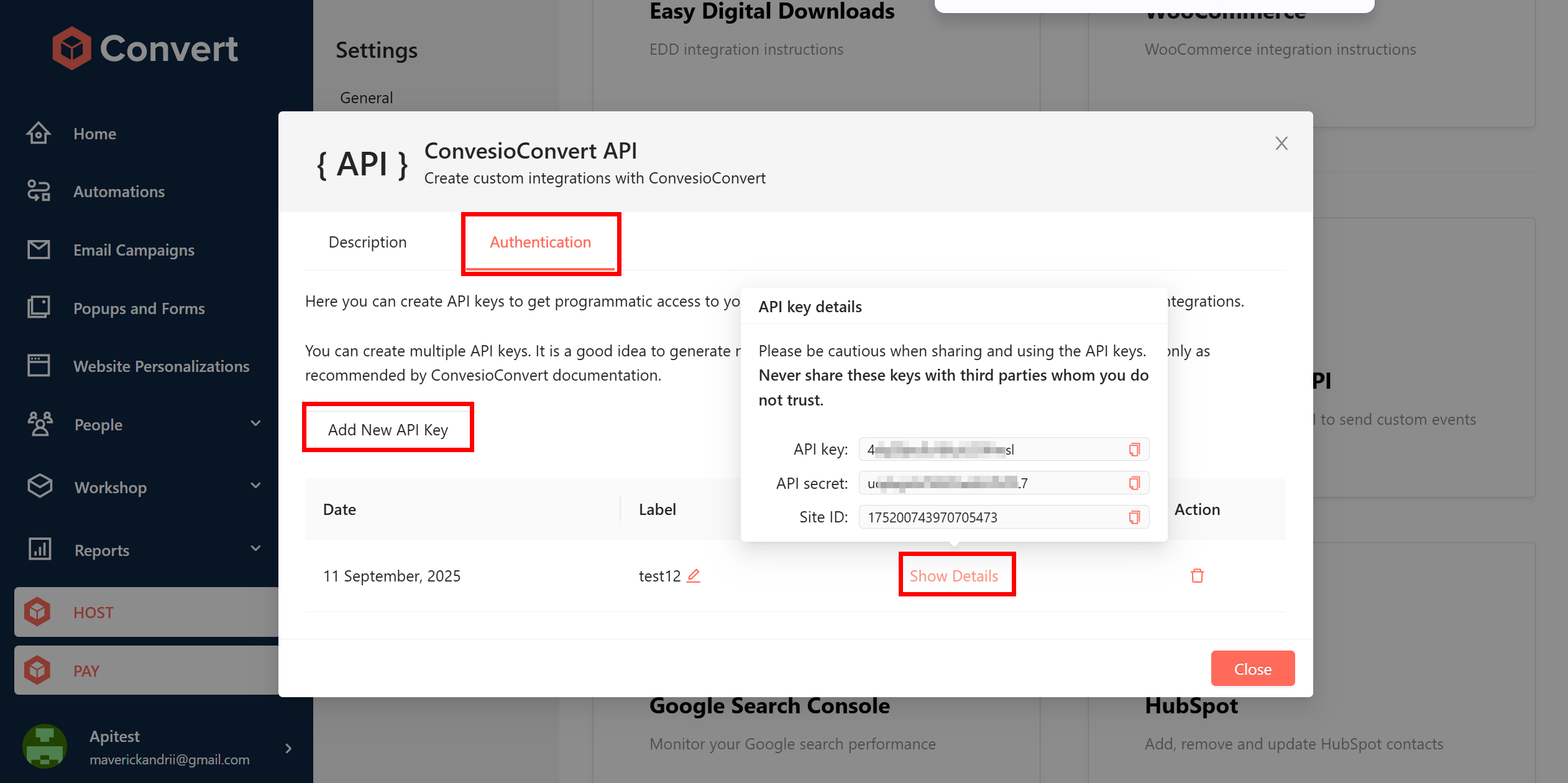 How to Connect ConvesioConvert as Data Destination | "API Key" і "API Secret" How to Connect ConvesioConvert as Data Destination | "API Key" і "API Secret"