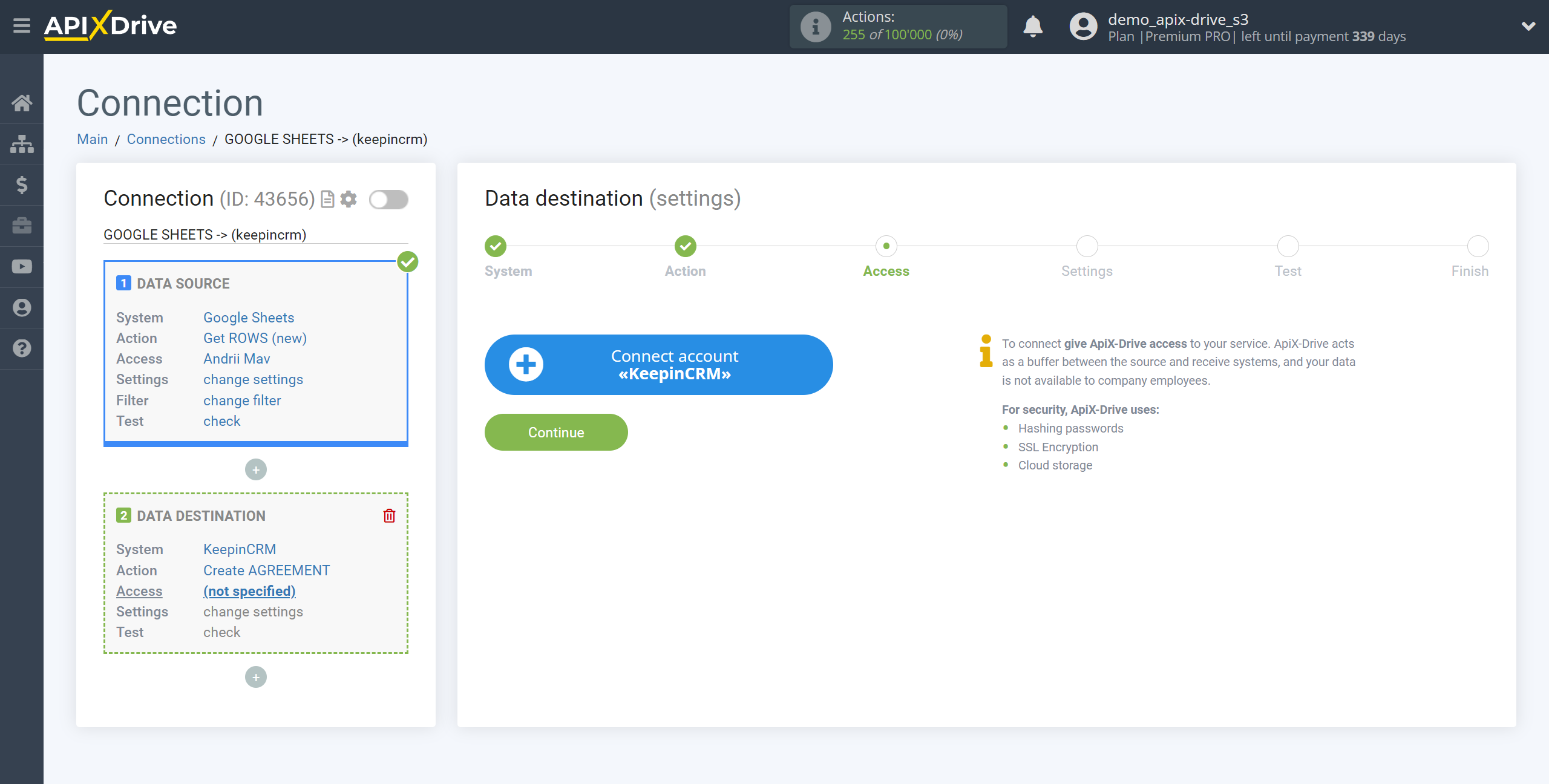 How to Connect KeepinCRM as Data Destination | Account connection