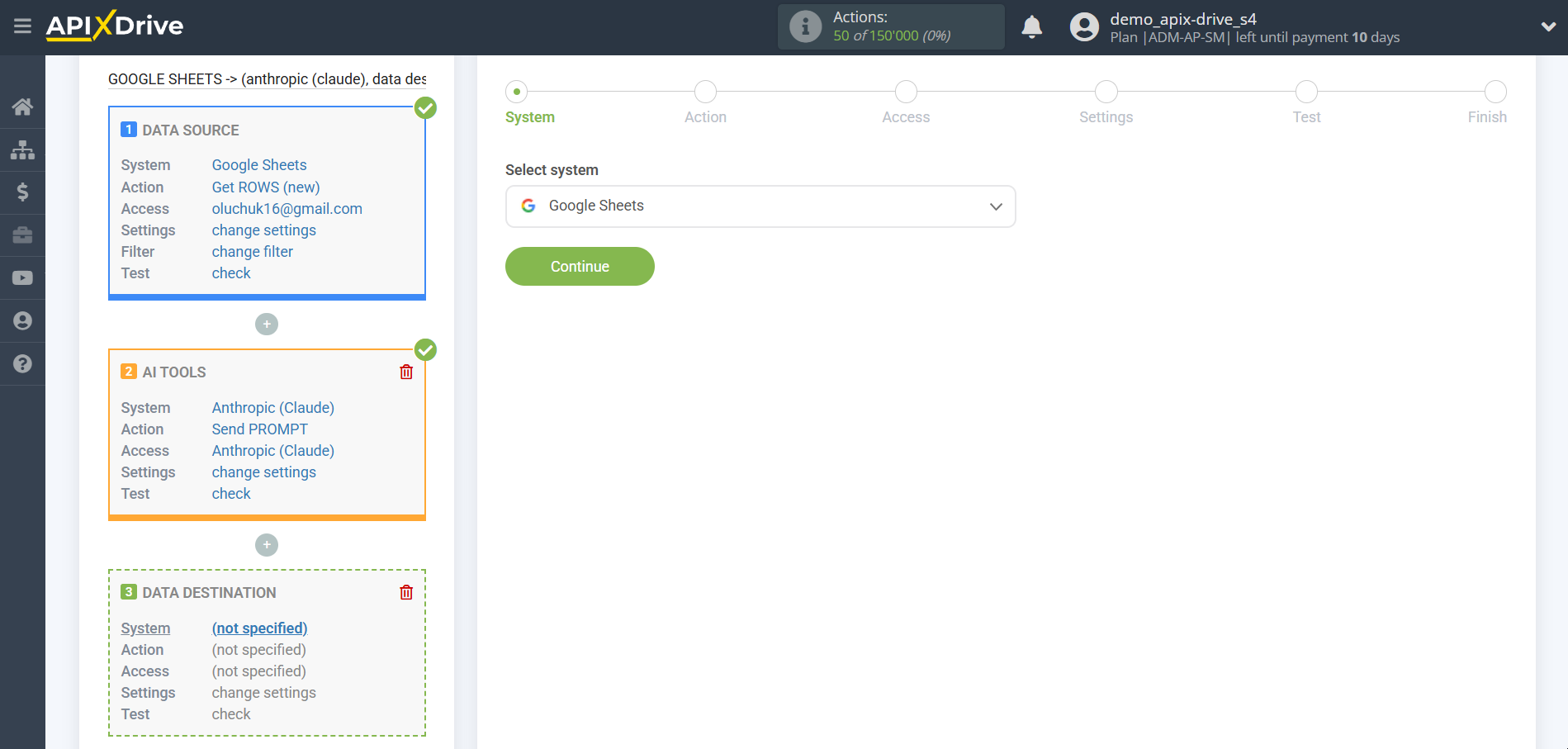 Setting up Anthropic in Google Sheets | System selection