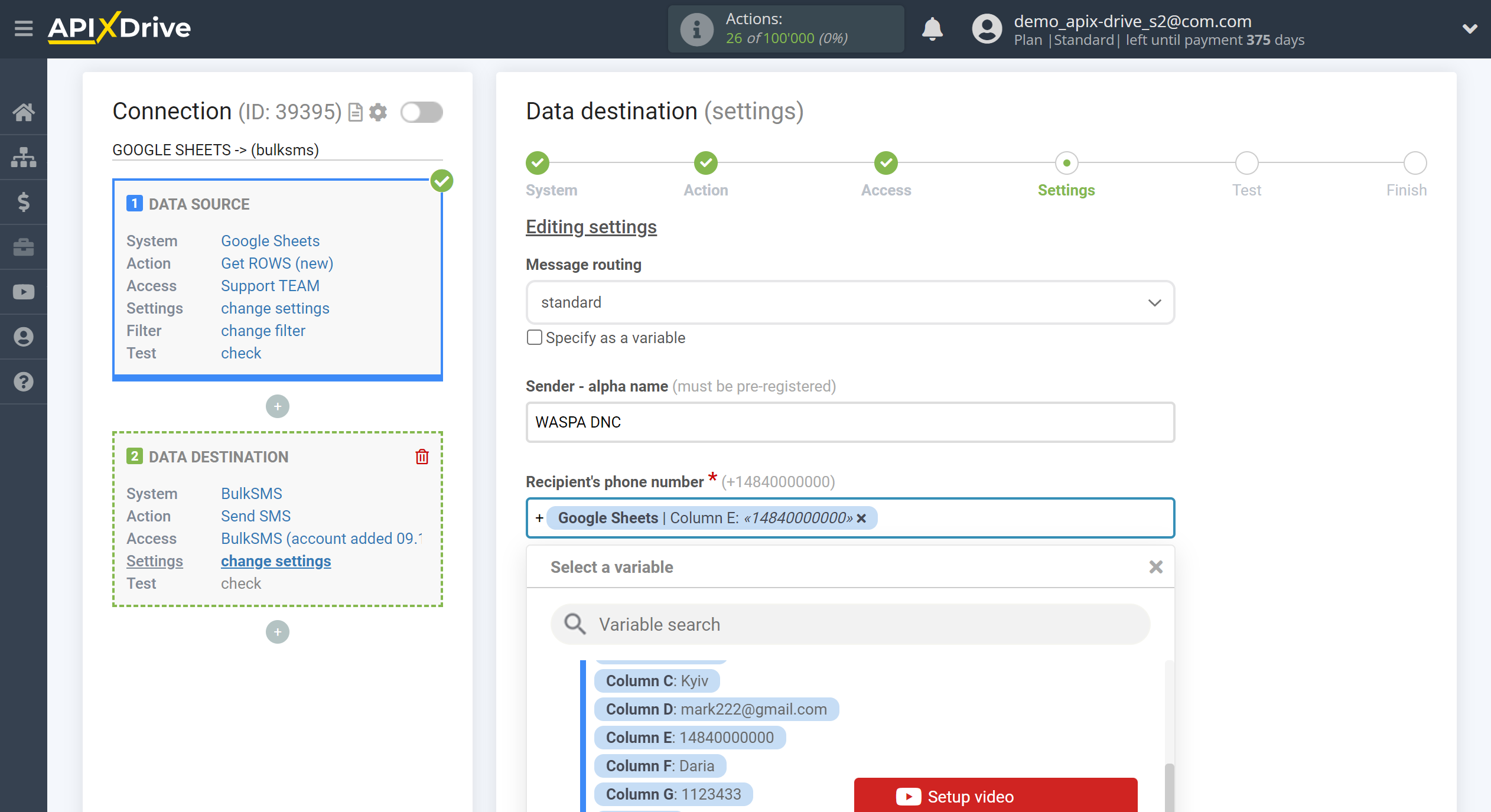 How to Connect BulkSMS as Data Destination | Assigning fields