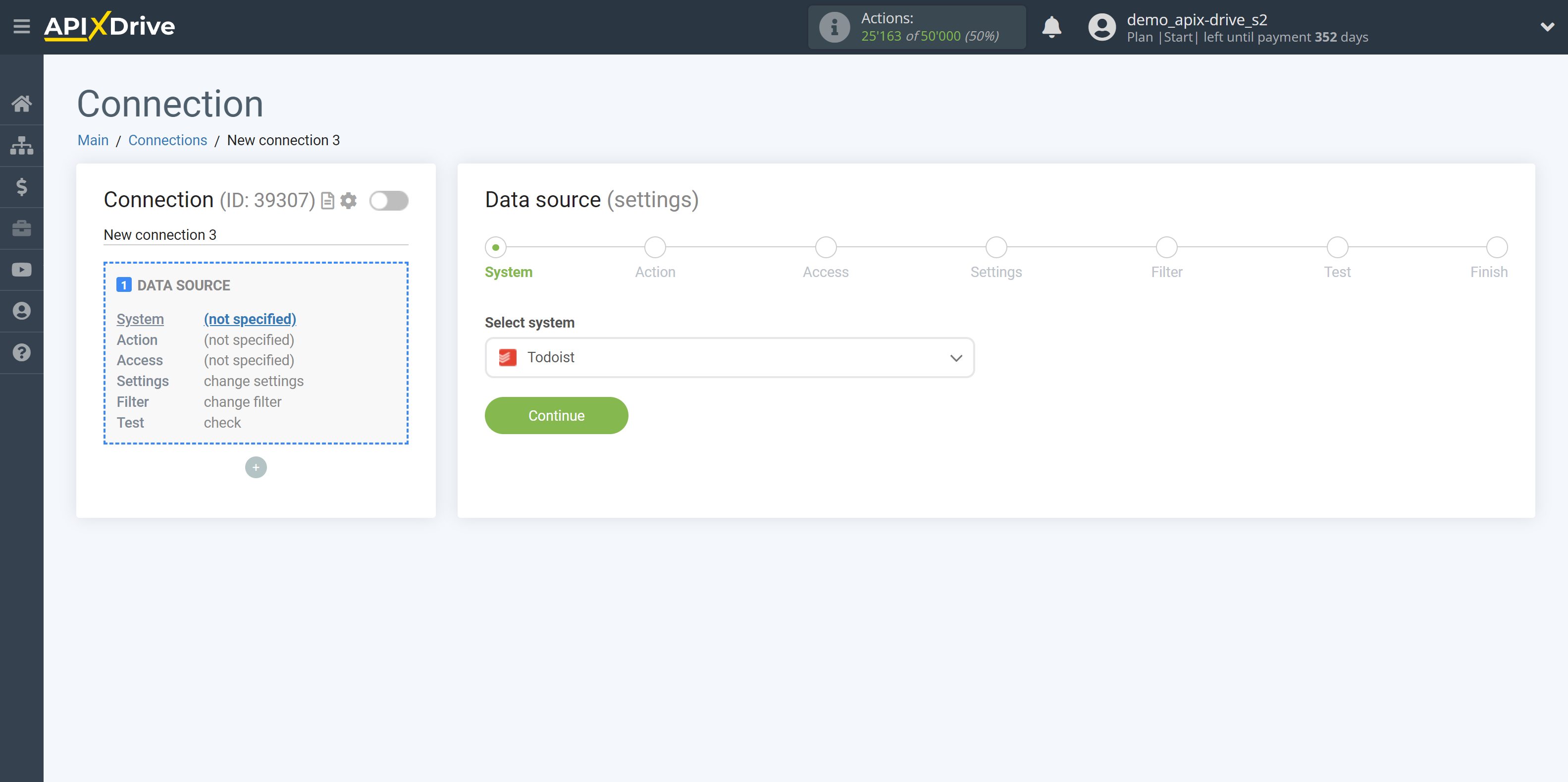 How to Connect Todoist as Data Source | System selection