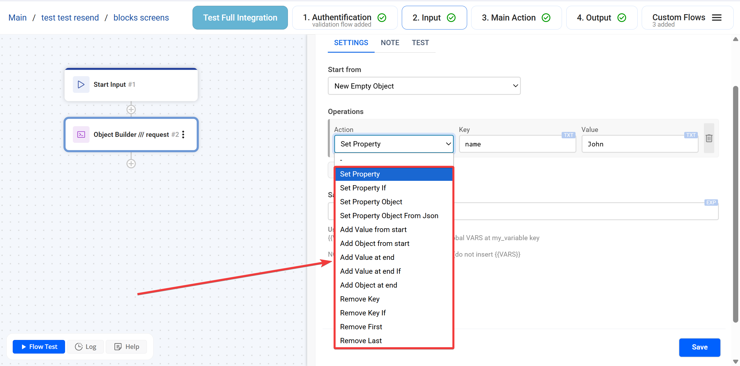 Object Builder | Вибір дії
