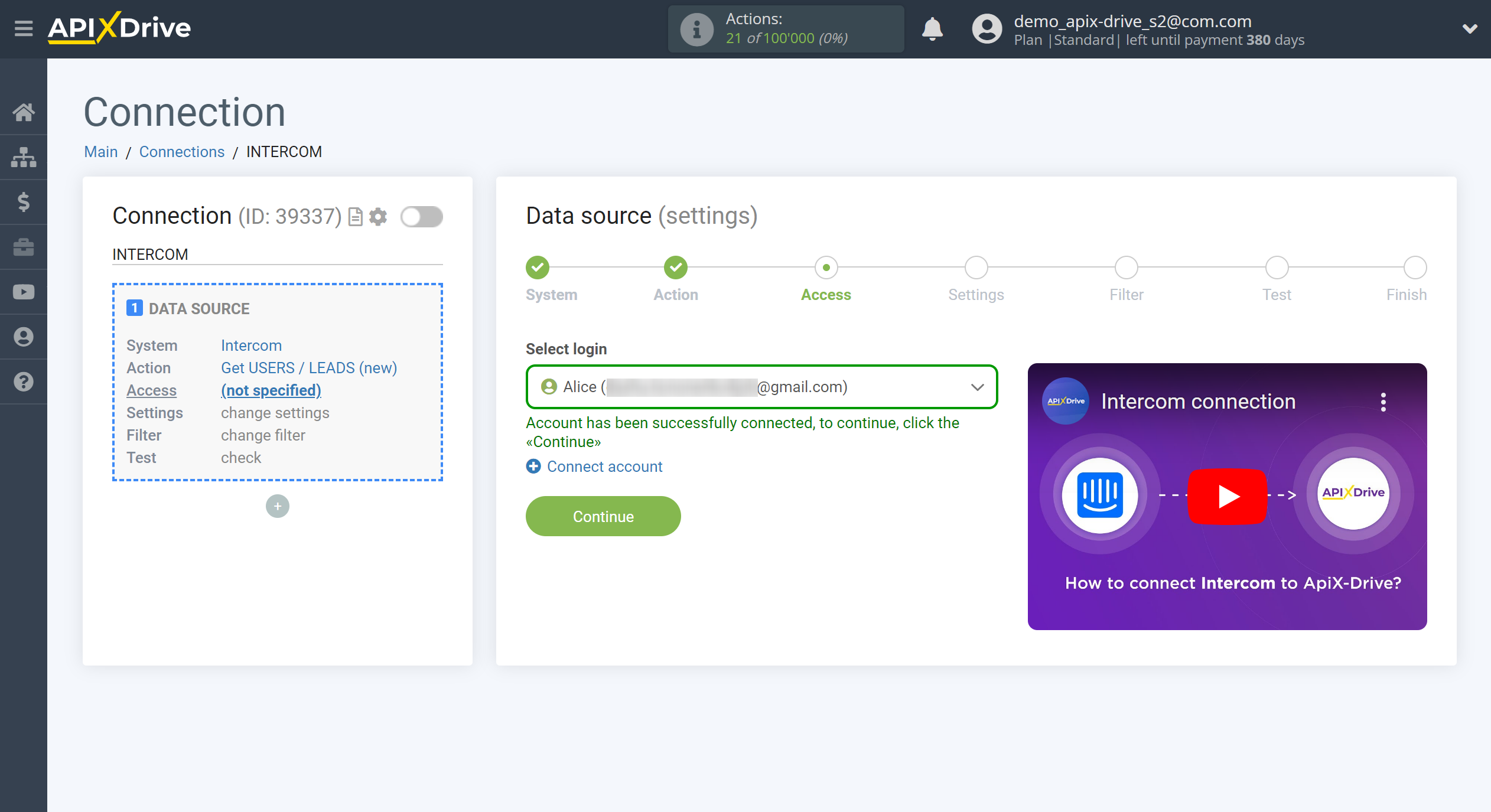 How to Connect Intercom as Data Source | Account selection