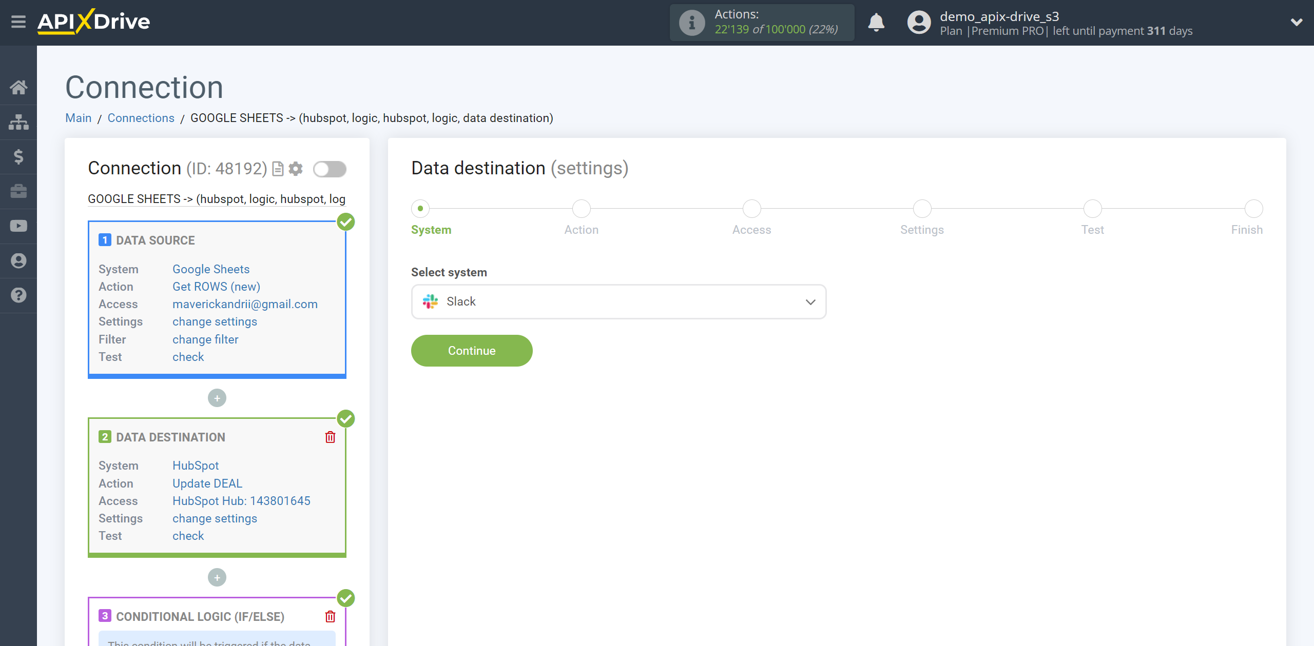 How to setup HubSpot Update Deal / Create Deal | Selecting a Data Destination system