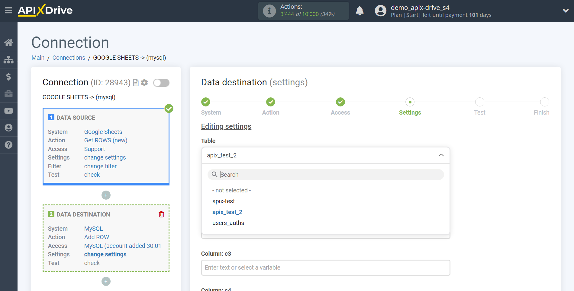 How to Connect MySQL as Data Destination | Table selection