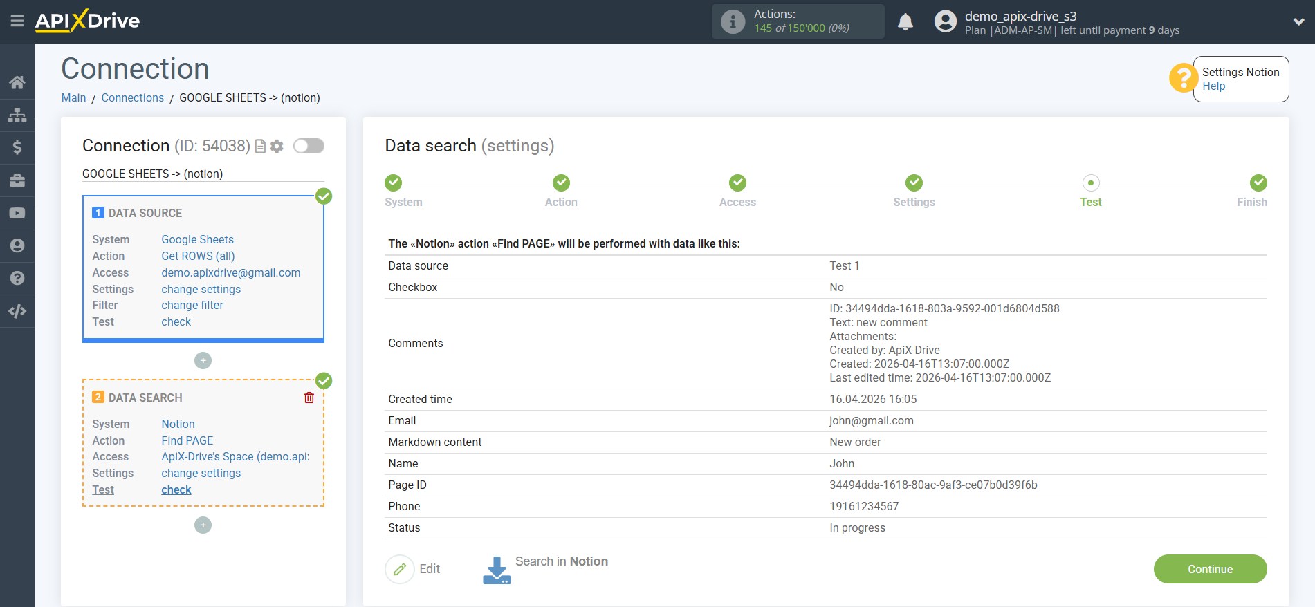 Setting up an Notion Item Search in Google Sheets | Test data