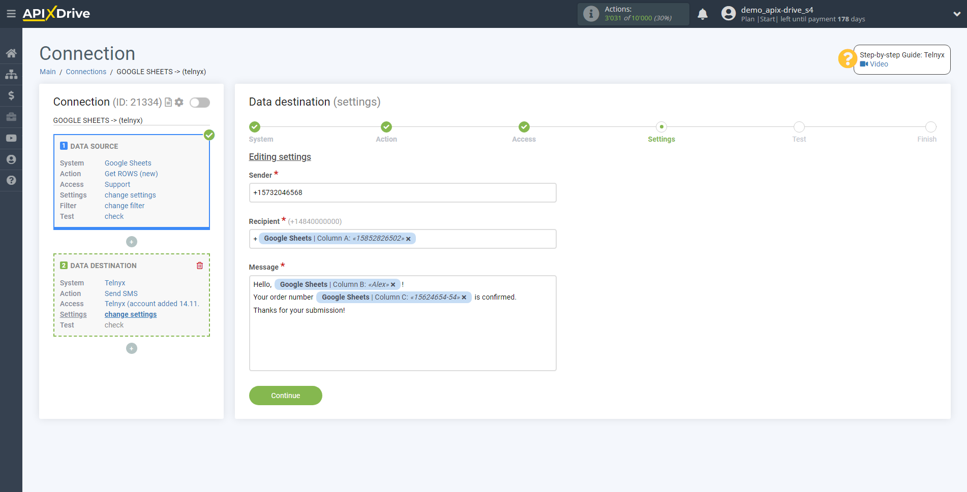 How to Connect Telnyx as Data Destination | Assigning fields