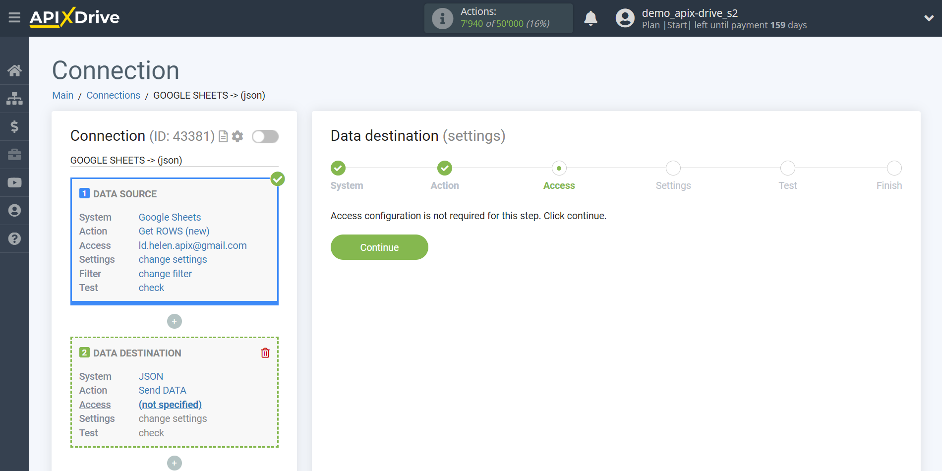 How to Connect JSON as Data Destination | Account connection