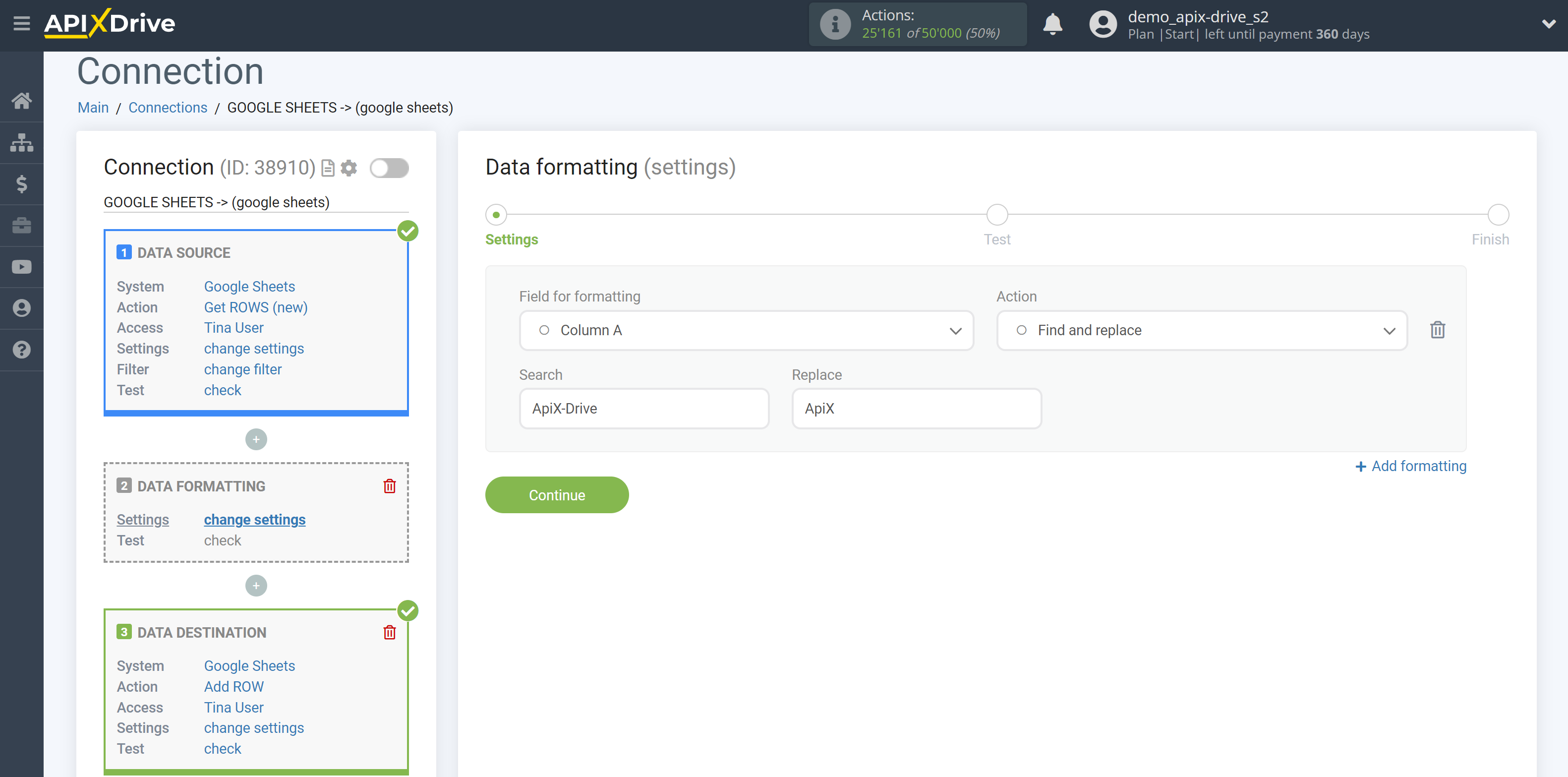 How to setup Data Formatting | Selecting the function Find and replace