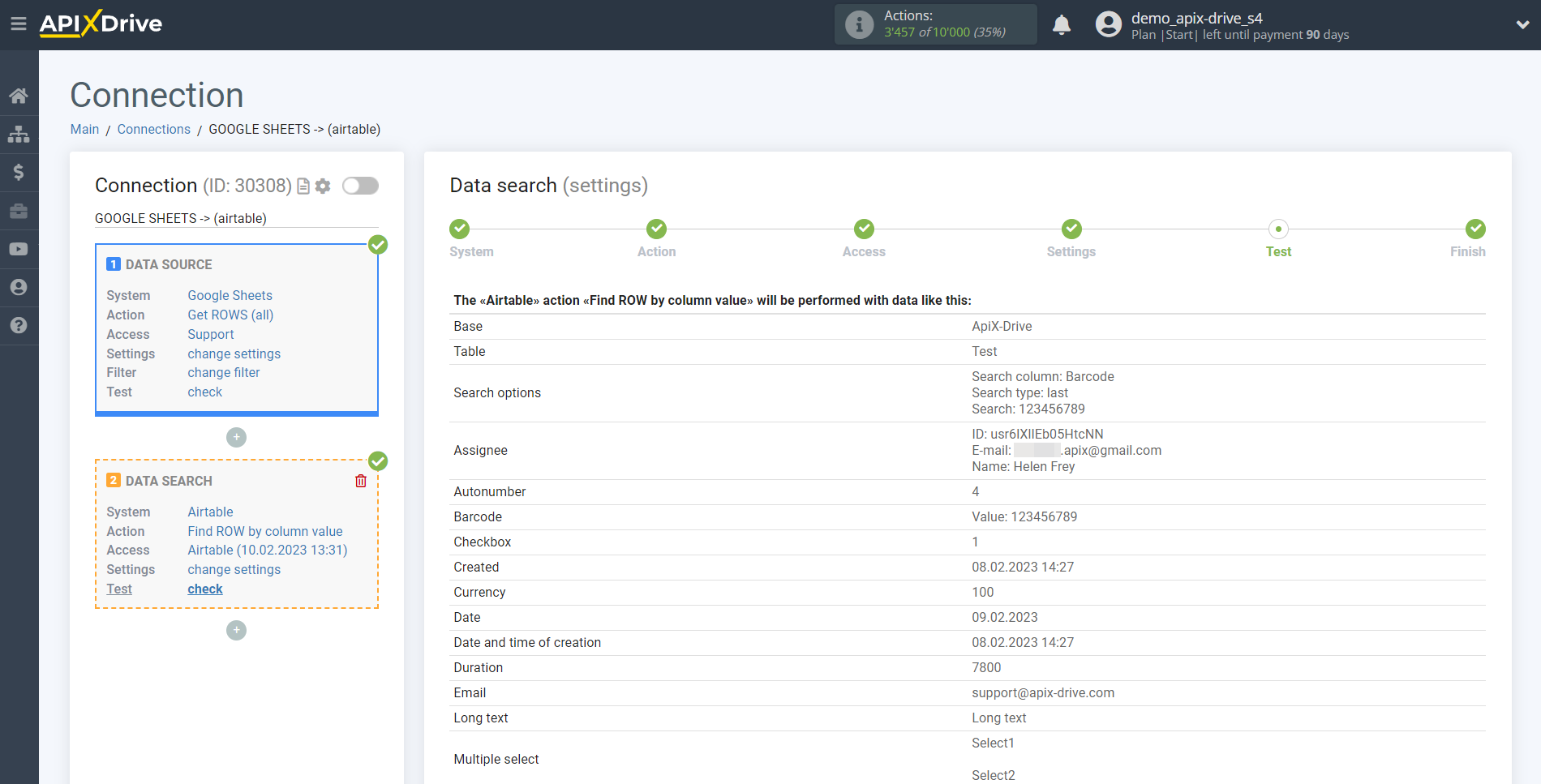 Setting up an AirTable Row Search in Google Sheets | Test data