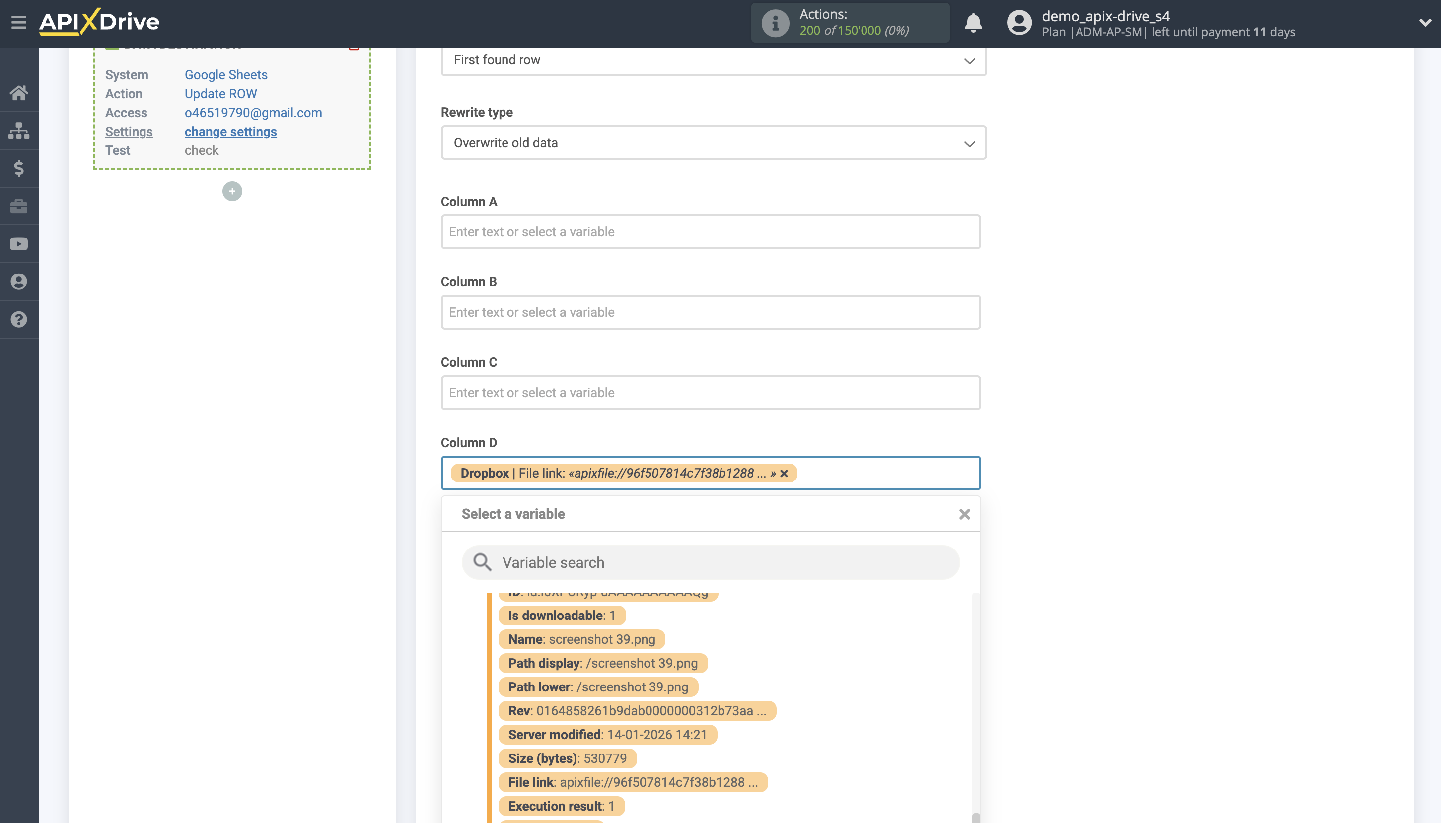 Setting up Dropbox Contact Search in Google Sheets | Assigning fields