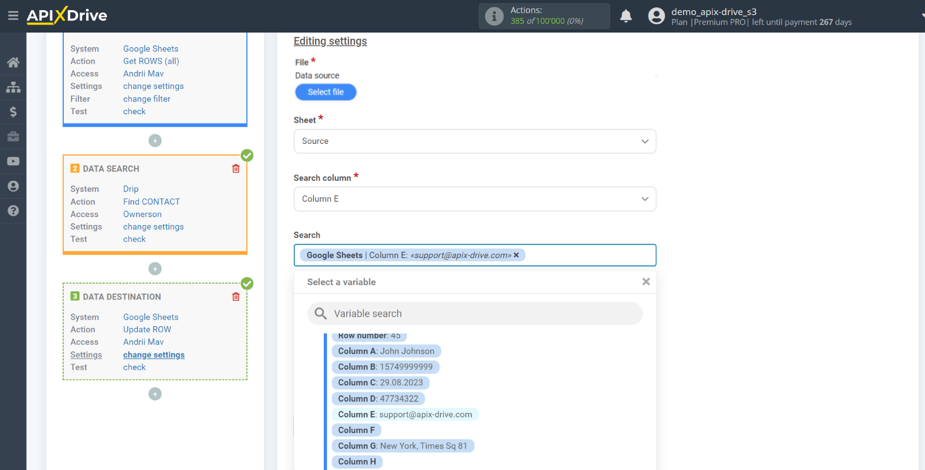 Setting up Drip Contact Search in Google Sheets | Assigning fields