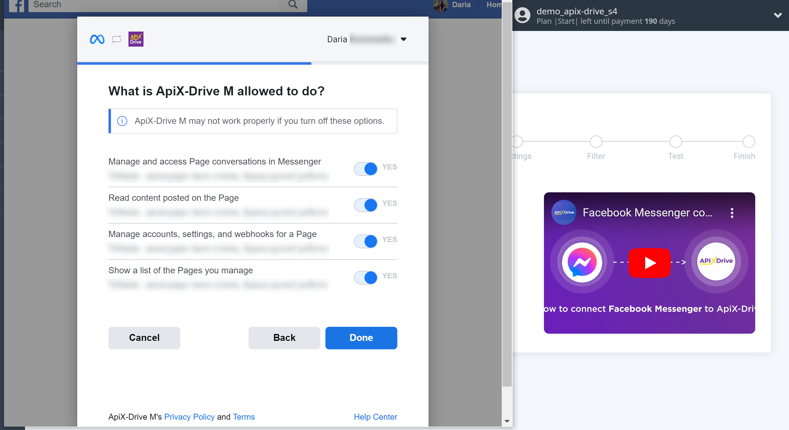 How to Connect Facebook Messenger as Data Destination | Account connection